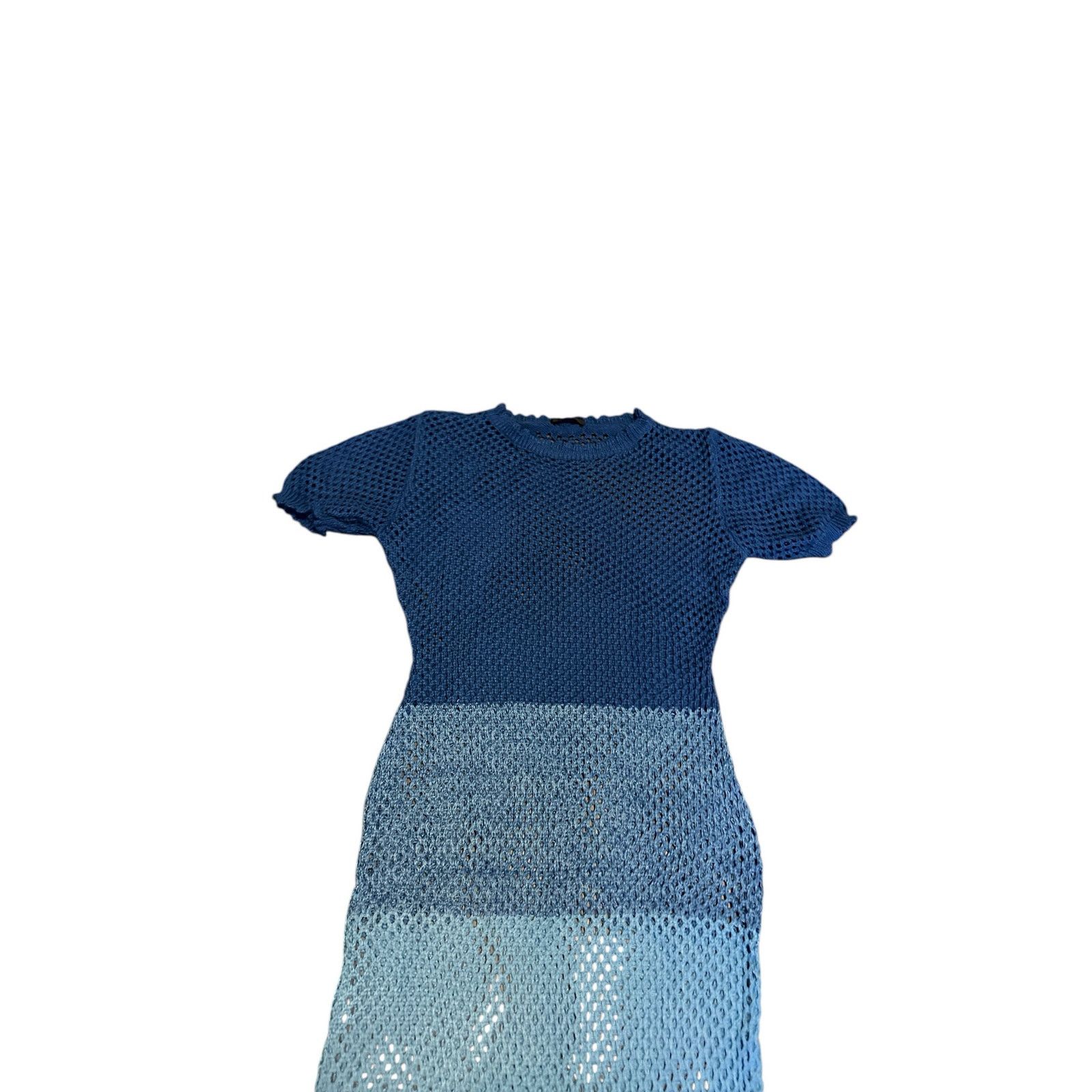Other Blue Ombre Fringe Hem Crochet Hollow Out Cover Up Dress Size XL / US 12-14 / IT 48-50 - 4 Thumbnail