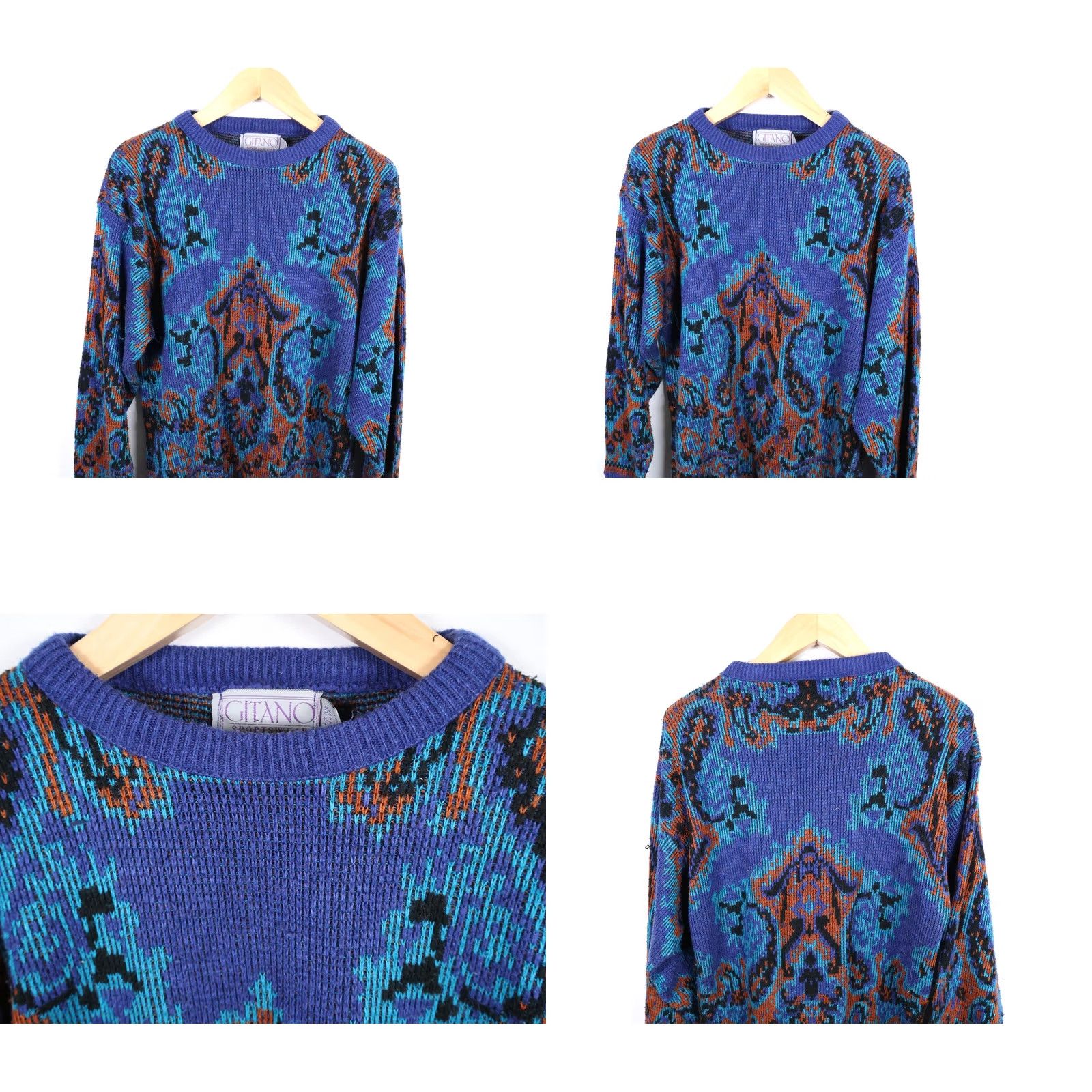 Vintage VINTAGE Gitano Sweater Mens Large Blue Geometric Paisley Acrylic Knit Pullover 90s Casual Regular USA Made Mens Size US L / EU 52-54 / 3 - 8 Thumbnail