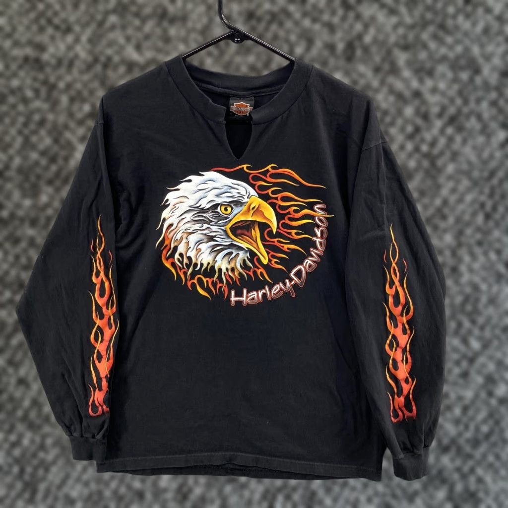2XL 美品レア EAGLE FLAME 90s HARLEY DAVIDSON 90s Harley-Davidson イーグル フレイム ロンT 2XL 90s harley