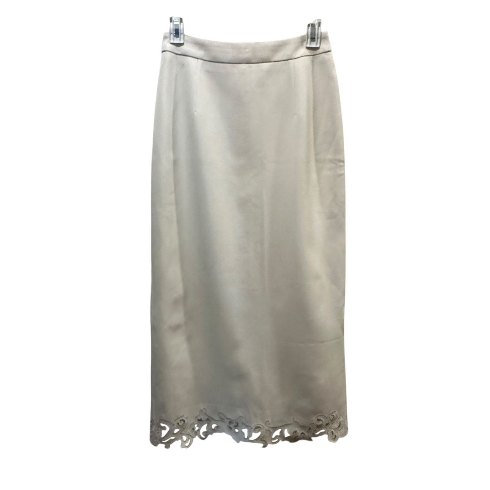 Other Commense Women's White Embroidered Hem Zip Solid Midi Skirt Size 26" / US 2 / IT 38 - 1 Thumbnail
