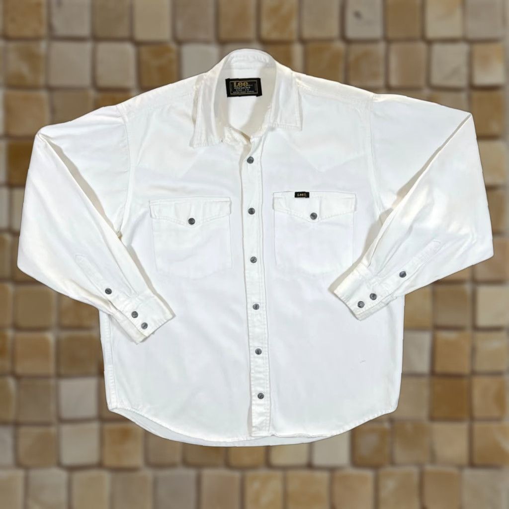 Lee VINTAGE Lee Sanforized Union Made White Cotton Long Sleeve Popper Shirt XS Men's 90s Shirt Size US XS / EU 42 / 0 - 1 Thumbnail