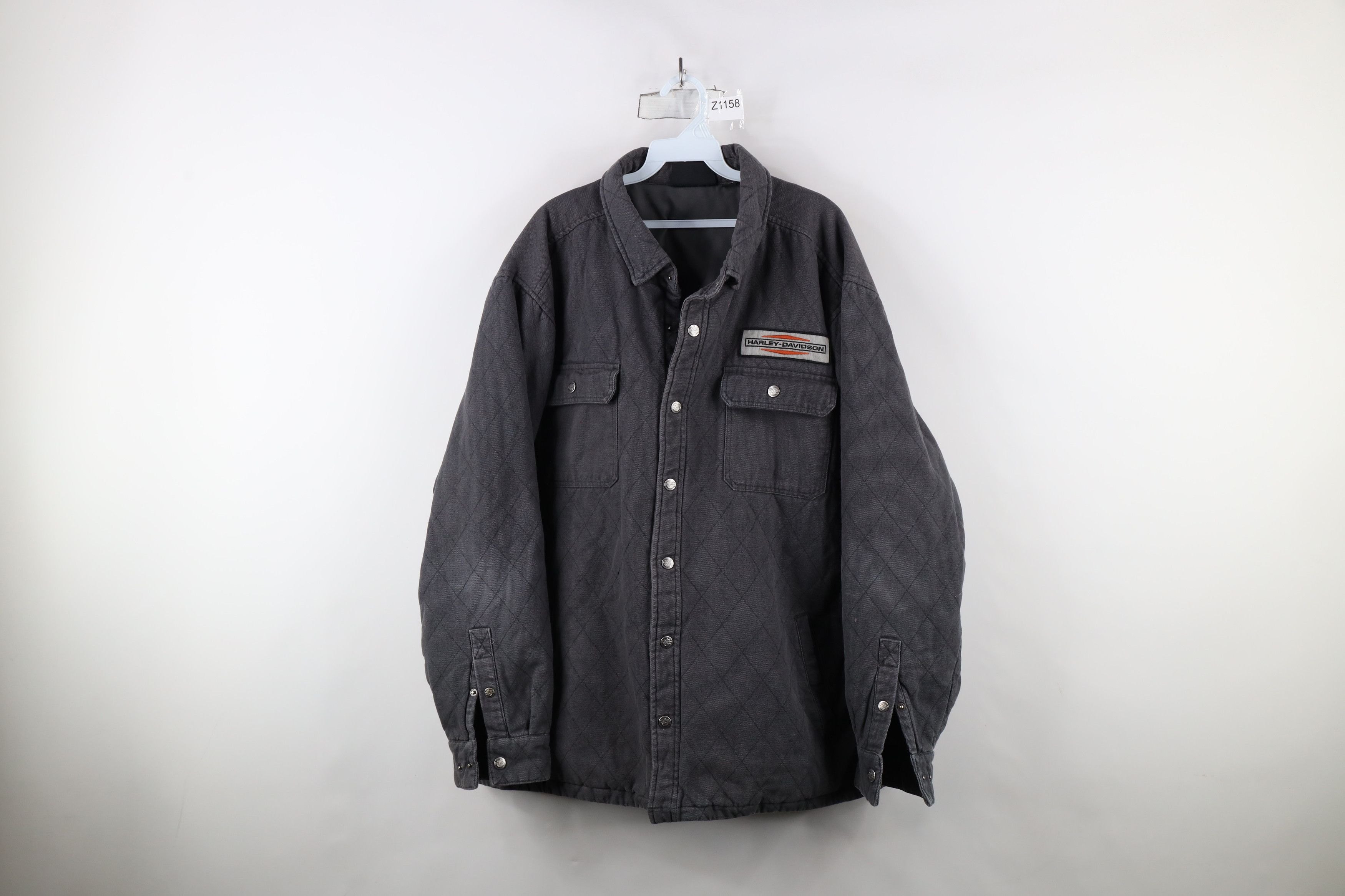 Harley Davidson × Vintage Vintage Harley Davidson Spell Out Canvas Quilted Jacket Gray Size US XXL / EU 58 / 5 - 1 Thumbnail