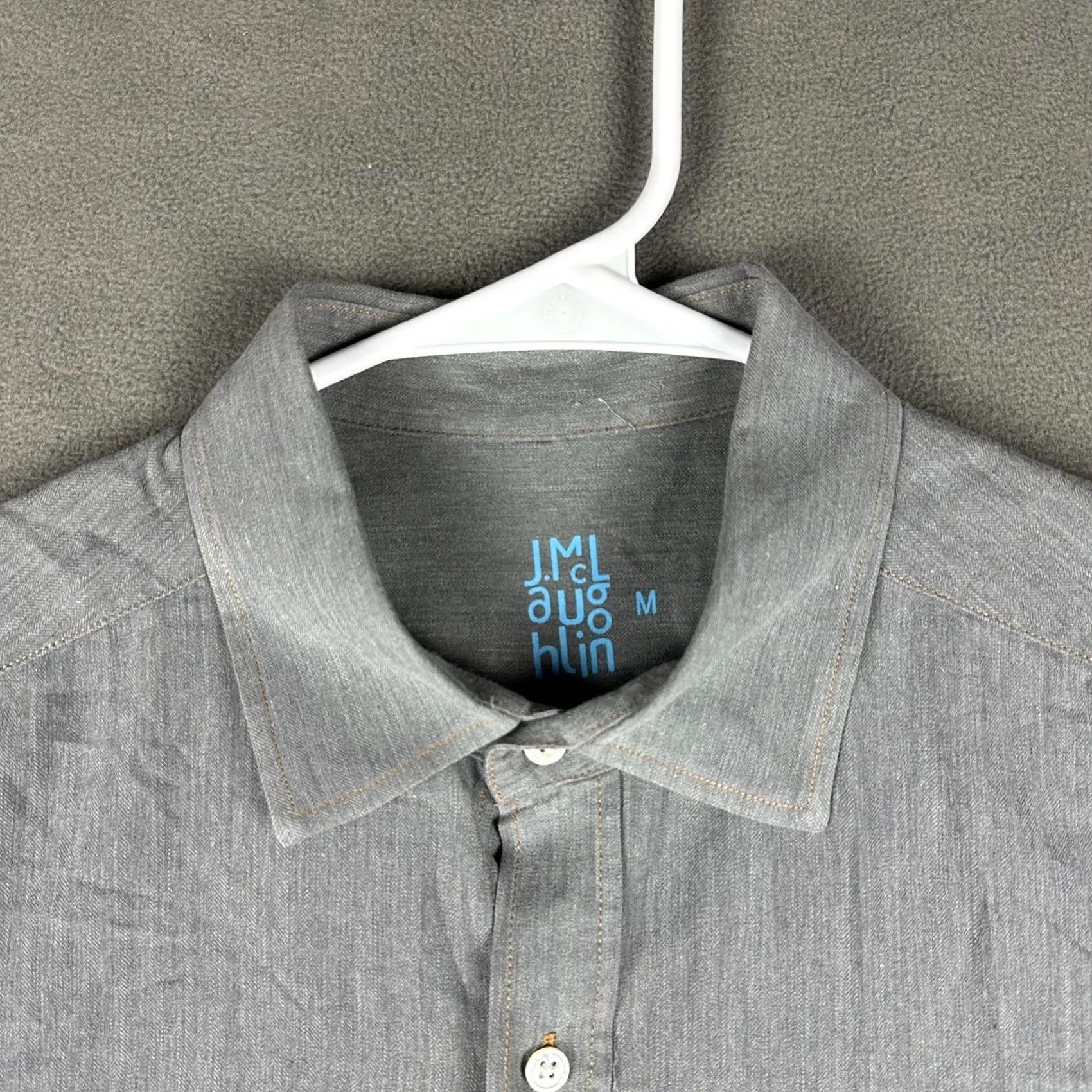 J.McLaughlin J McLaughlin Shirt Mens M Gray Chambray Denim Long Sleeve Button Up EUC Size US M / EU 48-50 / 2 - 3 Thumbnail