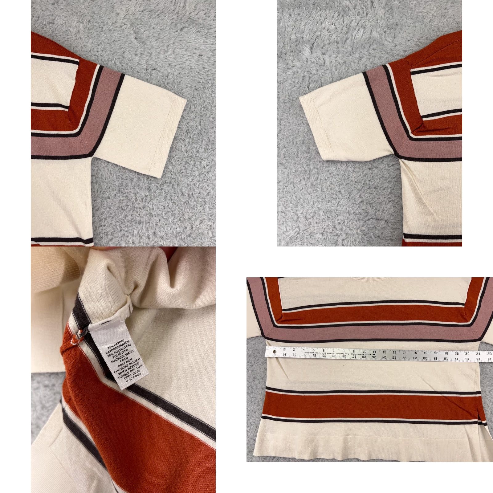 Ann Taylor Ann Taylor Loft Blouse Shirt Womens Medium M Beige Knit Rayon Blend Striped Pattern Fabric Type: Knit Size M / US 6-8 / IT 42-44 - 8 Thumbnail