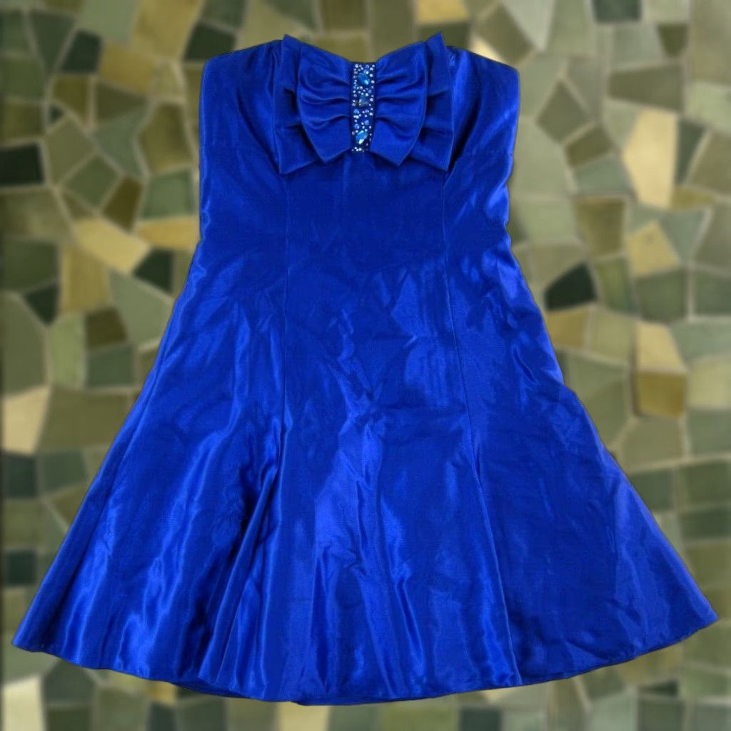 Vintage VINTAGE Gunne Sax Dress Jessica McClintock Blue Satin Beaded Sweatheart Prom Cocktail 7 Size M / US 6-8 / IT 42-44 - 1 Thumbnail