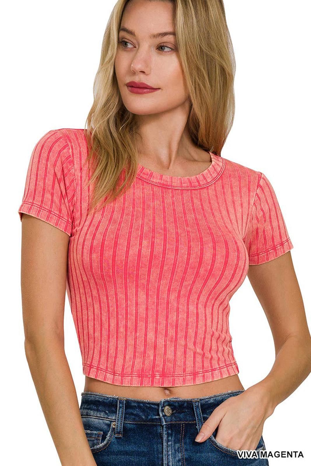Other Ribbed Short Sleeve Buttery Soft Crop Top Zenana Size S / US 4 / IT 40 - 6 Thumbnail