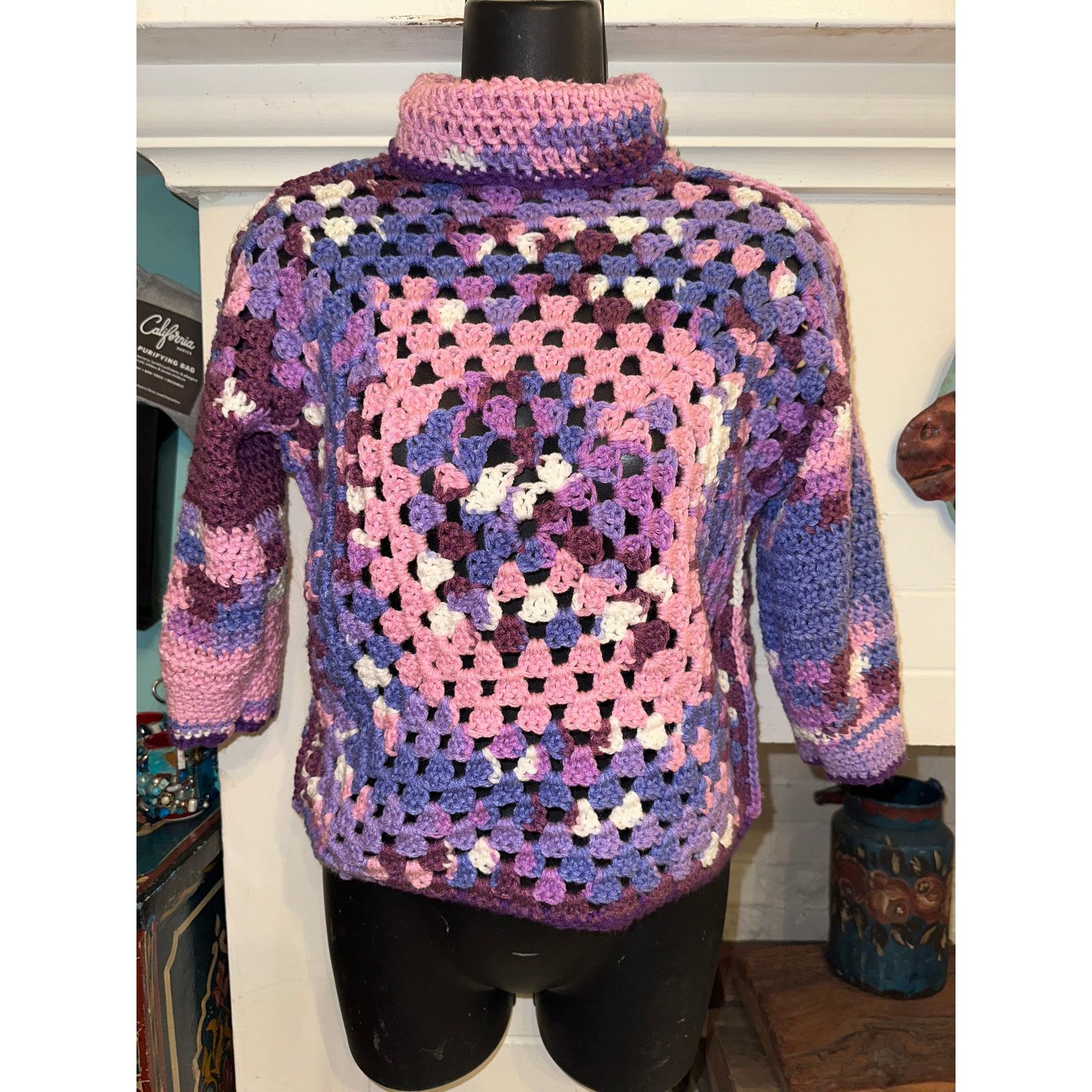 Vintage VINTAGE HAND CROCHET GRANNY SQUARE BOHO TURTLENECK SWEATER S Size S / US 4 / IT 40 - 1 Thumbnail