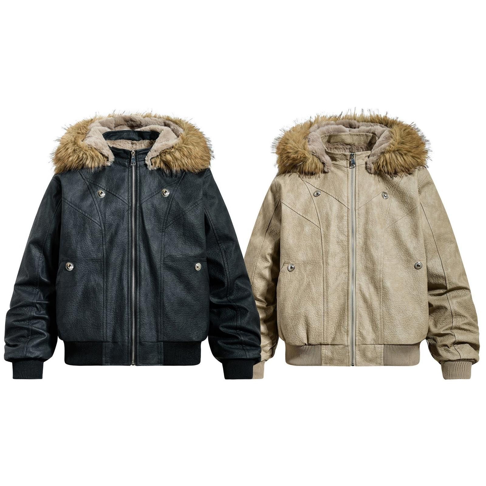 Japanese Brand Faux Leather Bomber Jacket with Fur Hood Size M / US 6-8 / IT 42-44 - 4 Thumbnail