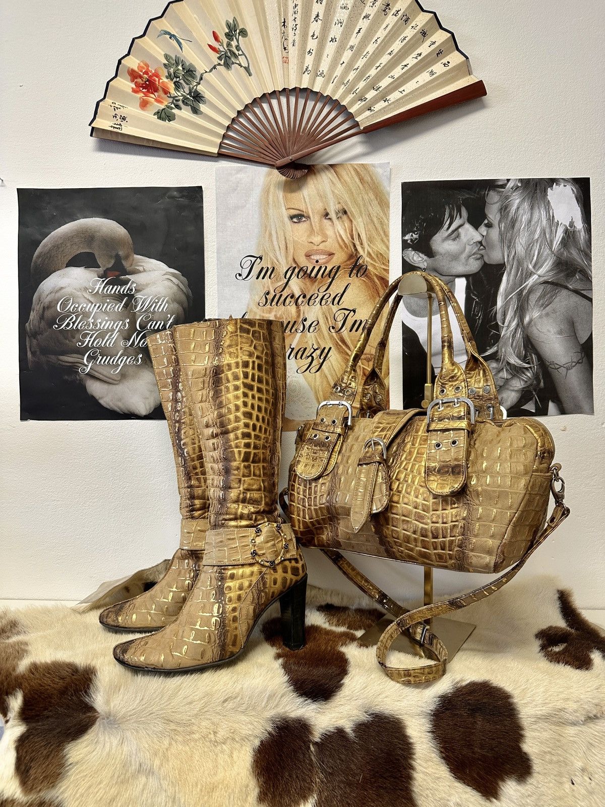 Vintage Vintage leather gold set shoulder bag and heels Size ONE SIZE - 1 Thumbnail