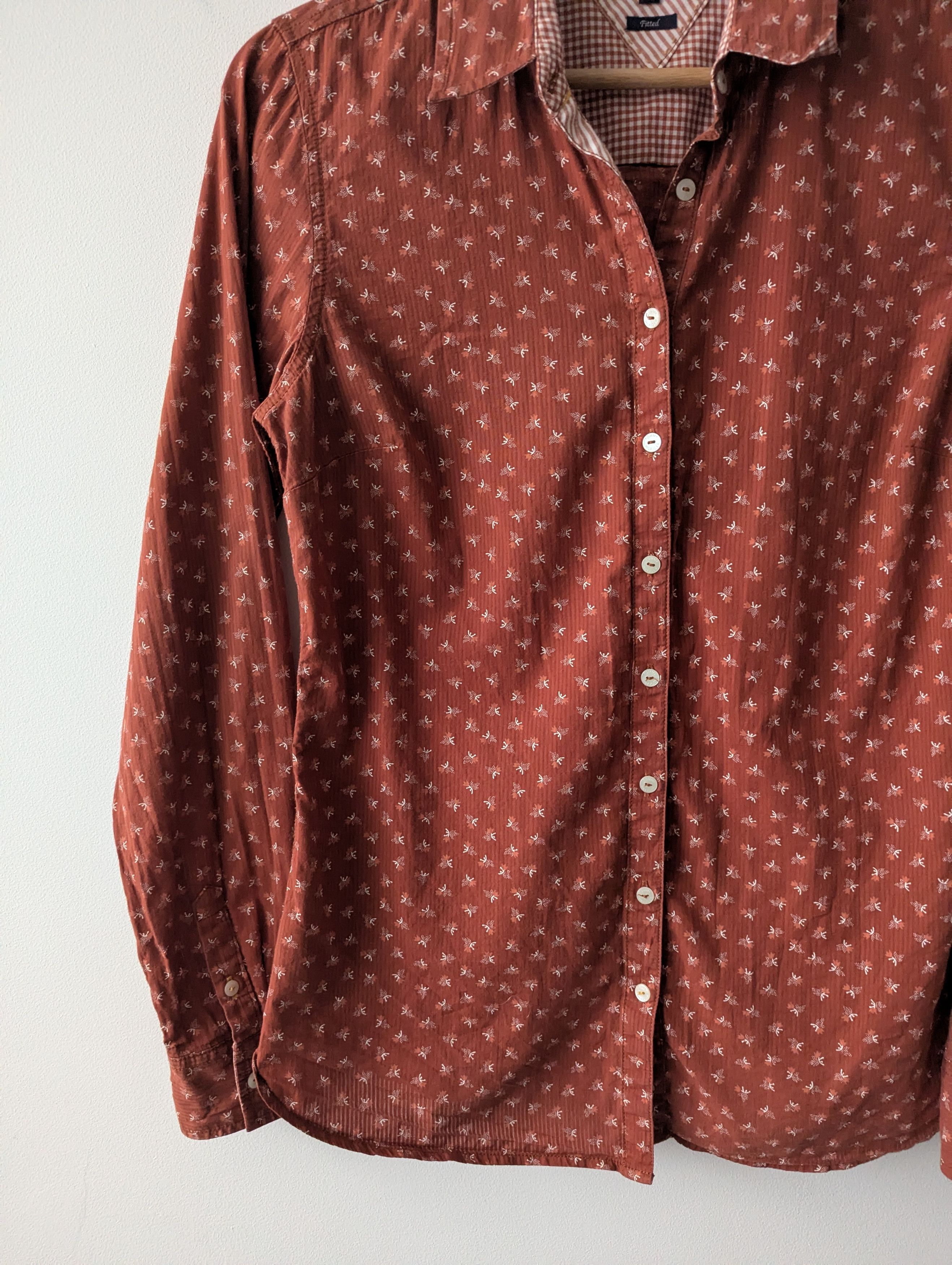 Tommy Hilfiger Tommy Hilfiger Printed Cotton Shirt Fitted Rust Orange Brown Size M / US 6-8 / IT 42-44 - 10 Thumbnail