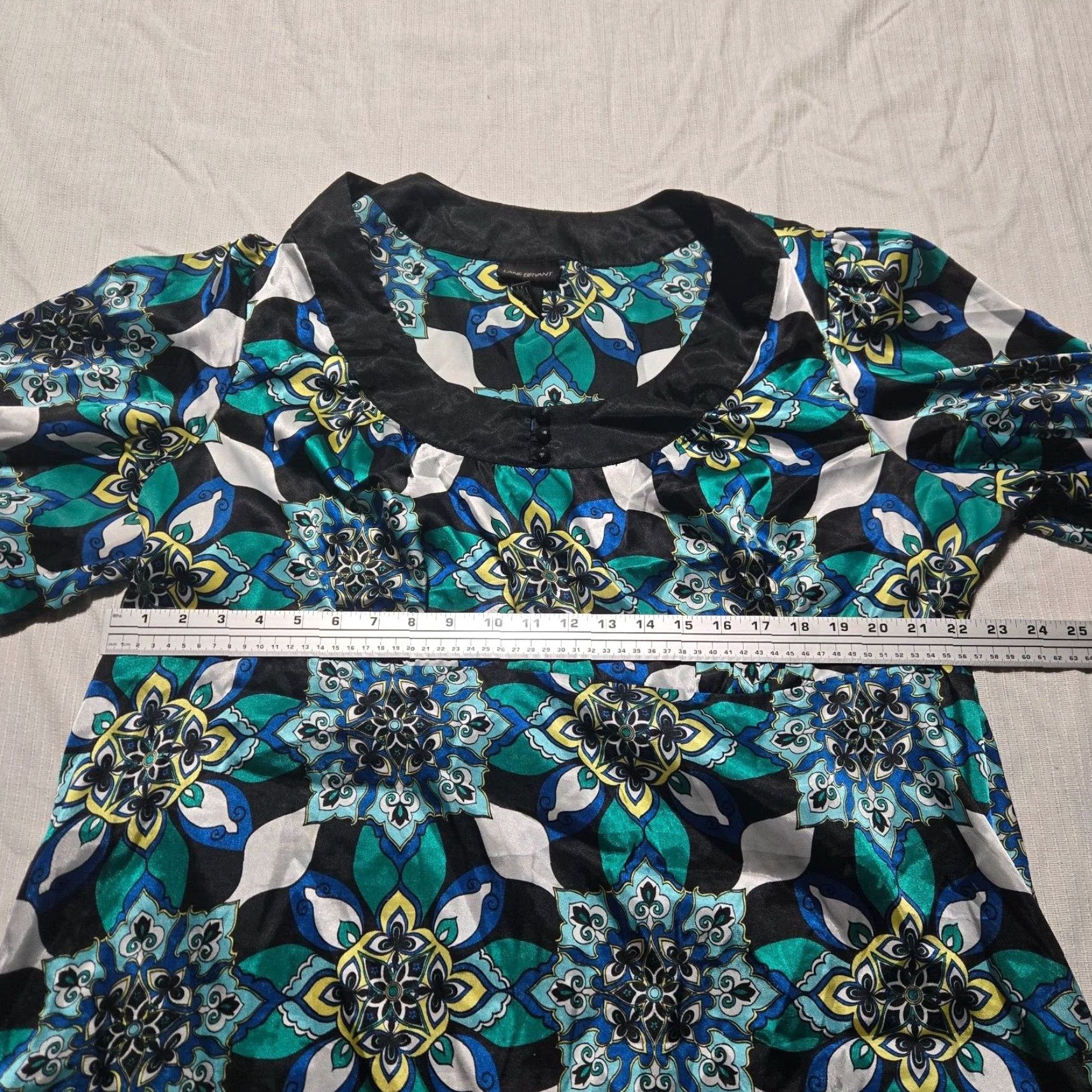 Vintage Lane Bryant Shirt Adult Women 22/24 Blue Floral Scoop Neck Short Sleeve Blouse FABRIC: Polyester Plus Size Casual Size 3XL / US 20-22 - 4 Thumbnail