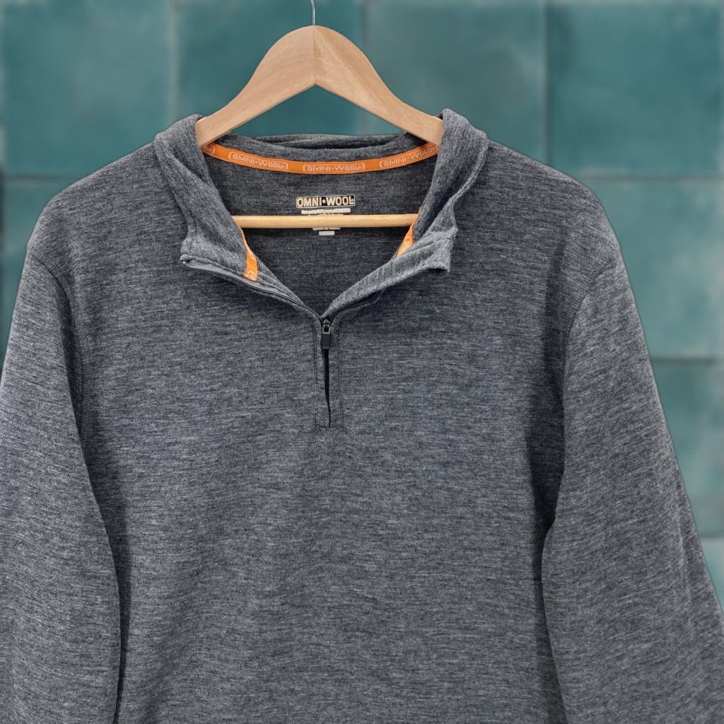 Vintage Omni-Wool Pullover Mens 2XL Gray Quarter Zip Fleece Lined Thumbholes Wool Blend Size US XXL / EU 58 / 5 - 1 Thumbnail
