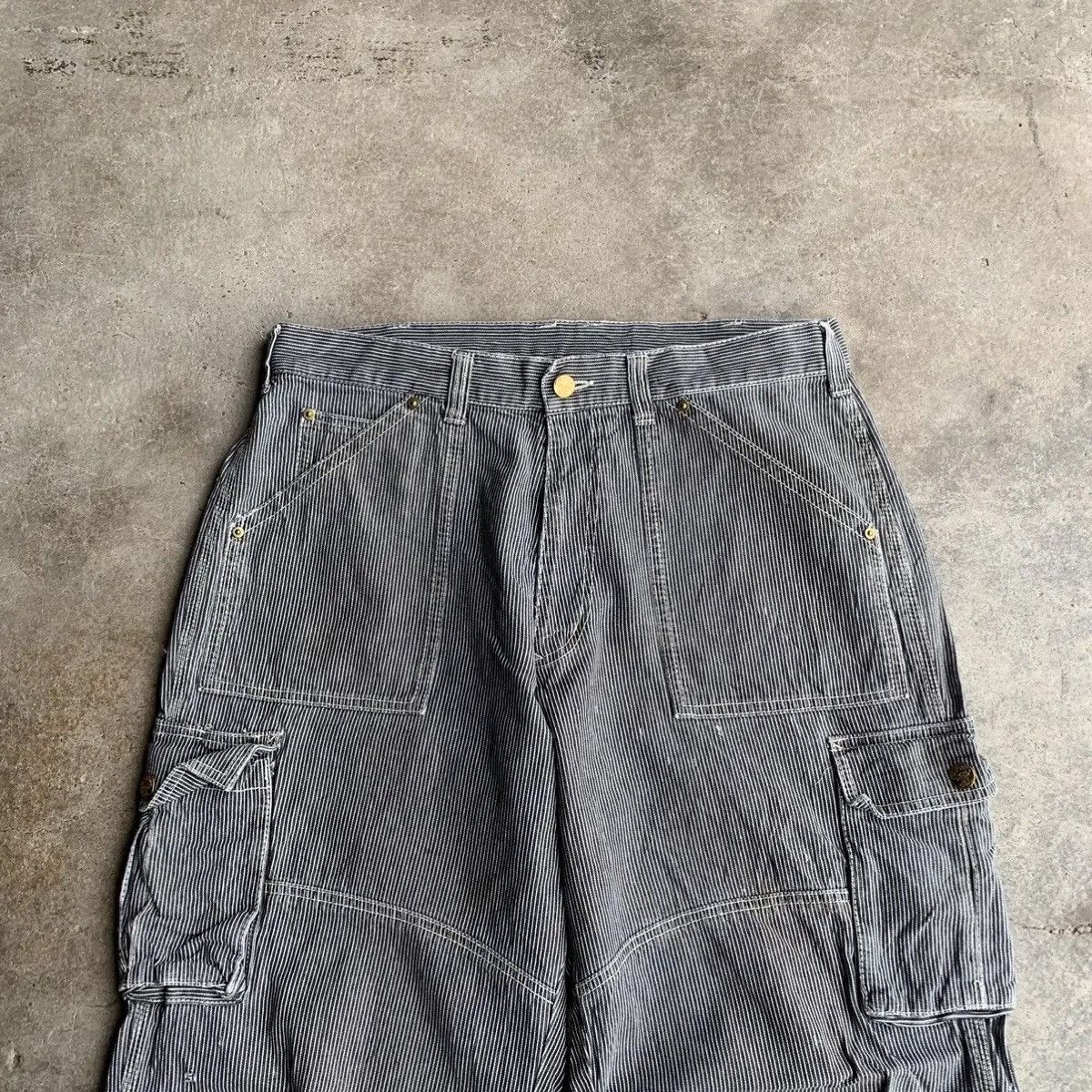 Dogtown × Japanese Brand × OVER THE STRiPES DISTRESSED! JAPANESE Hickory Work Wear Double Knee Pants Size US 34 / EU 50 - 2 Thumbnail