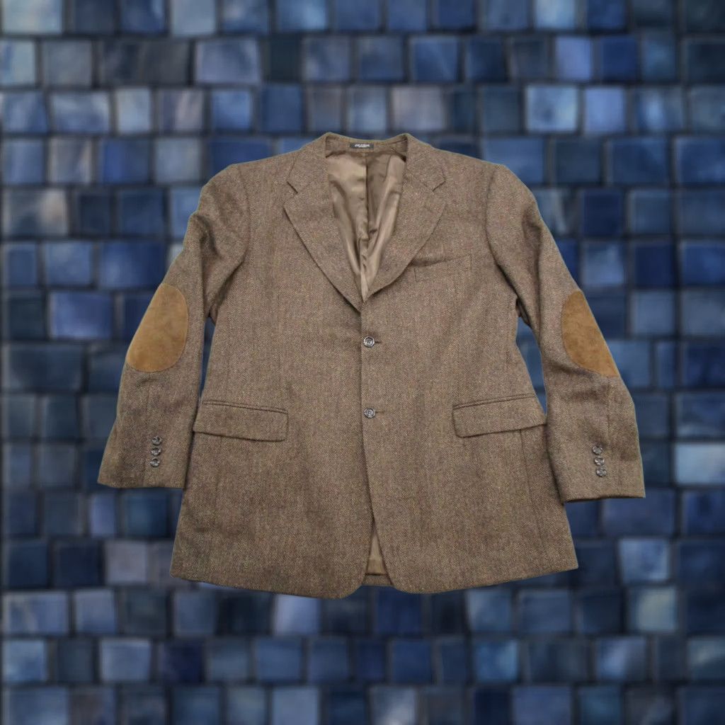 Stafford Stafford Blazer Mens 46L Brown Tweed Wool Sport Coat Elbow Patch Jacket Career Vintage Size 46R - 1 Thumbnail