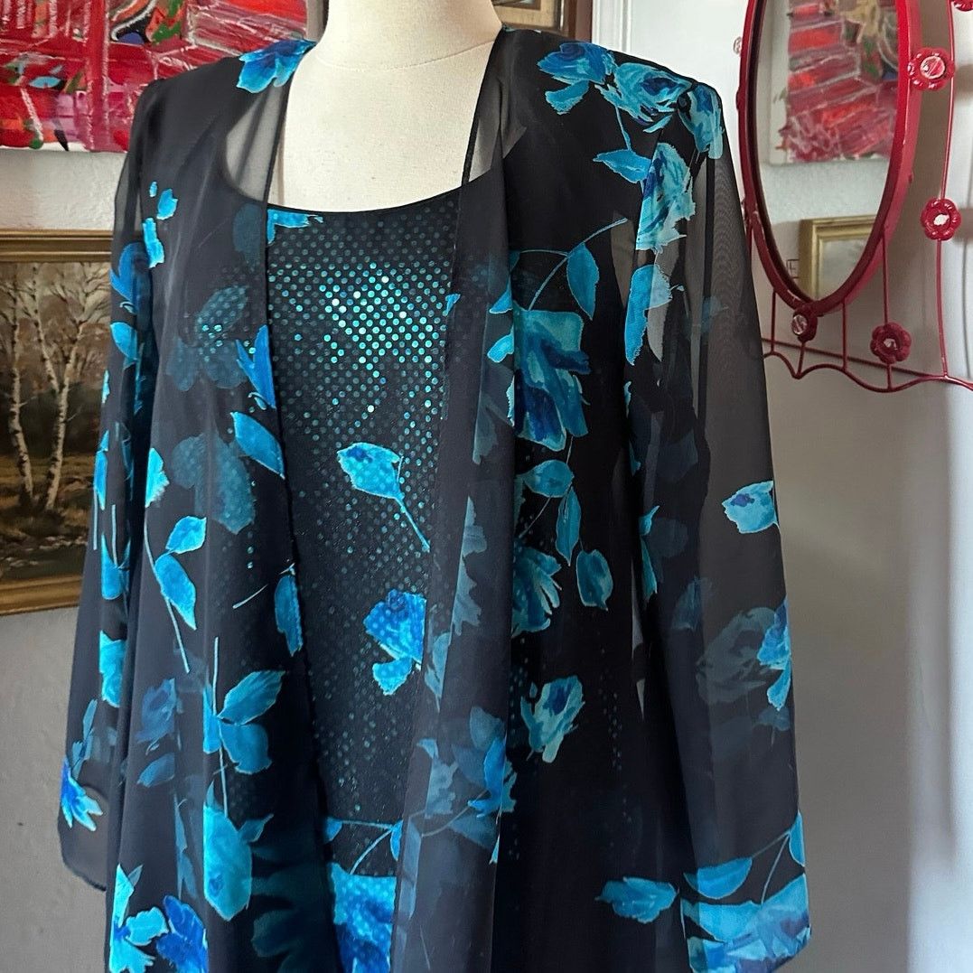 Other SL fashion blue black floral midi dress cover set Size XL / US 12-14 / IT 48-50 - 2 Thumbnail