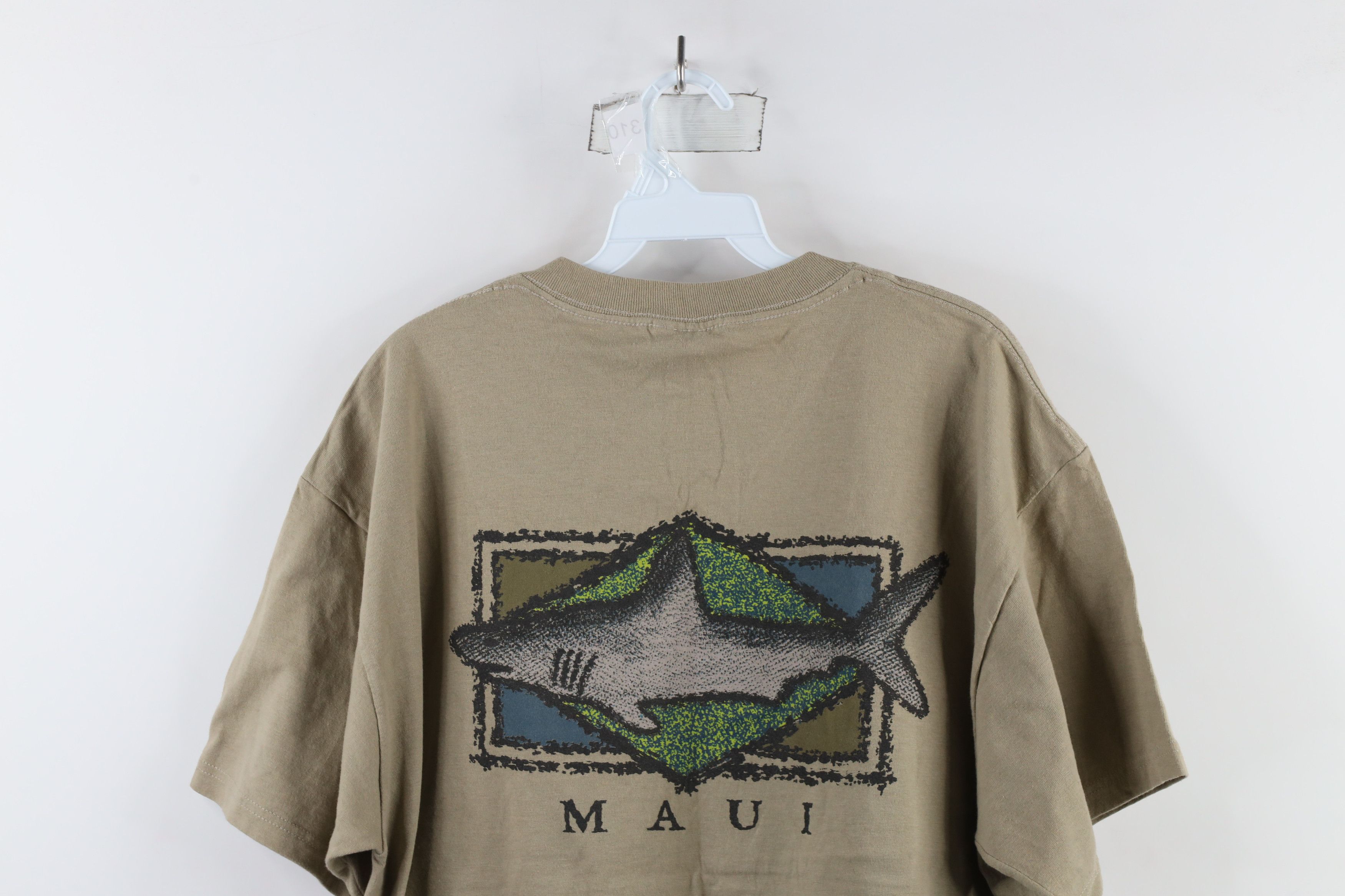 Vintage Vintage 90s Streetwear Out Maui Hawaii Shark T-Shirt Beige Size US XL / EU 56 / 4 - 11 Thumbnail