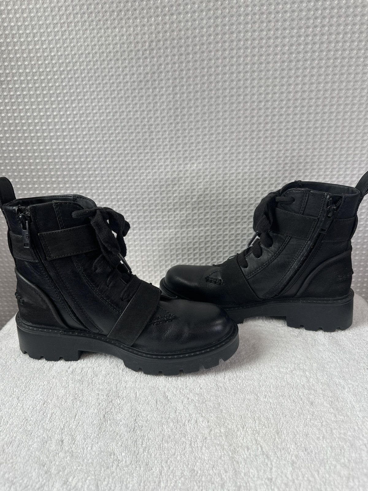 Ugg UGG Noe Black Leather Calf Hair Moto Combat Boots Size US 6 / IT 36 - 5 Thumbnail