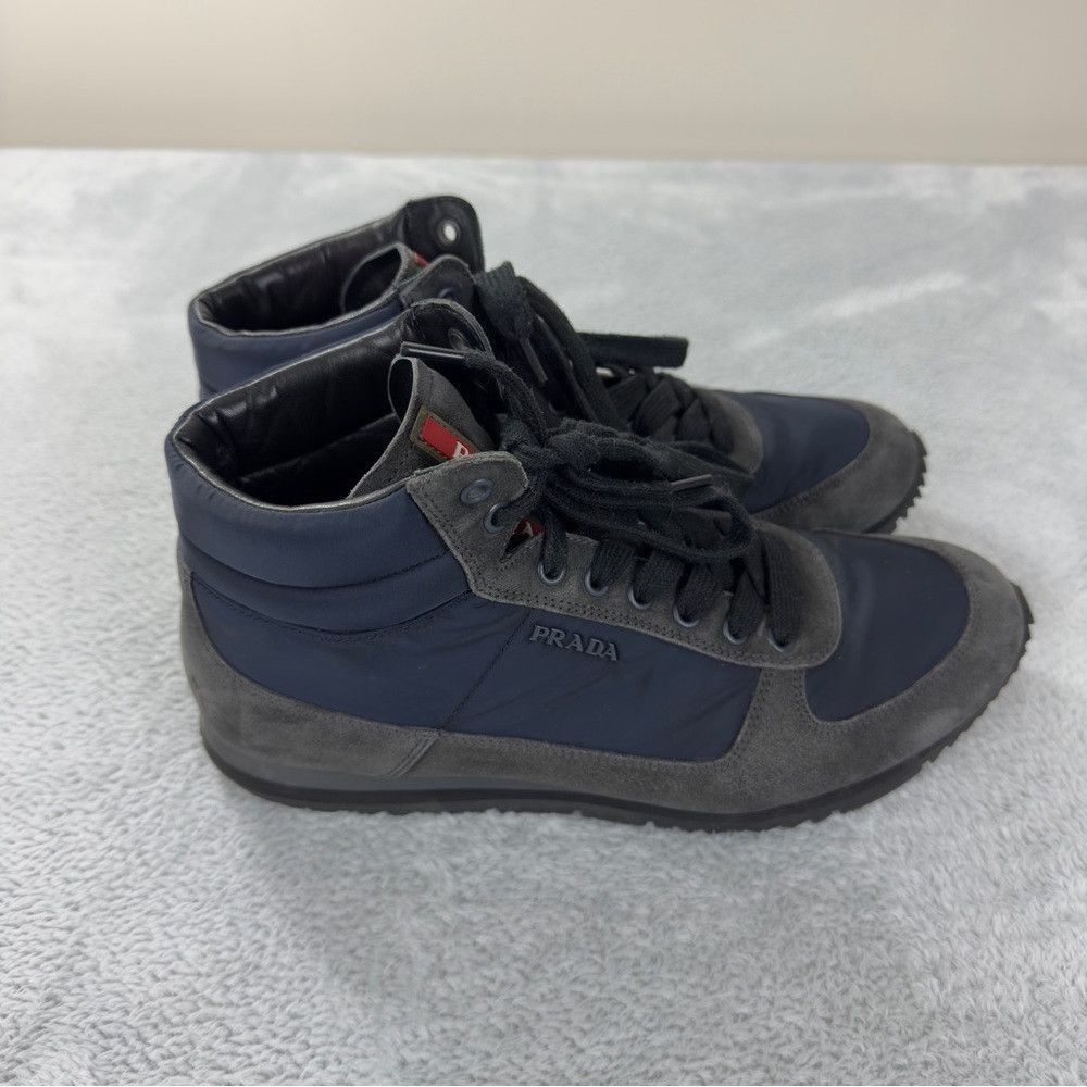 Prada Prada Hi Top Grey/Blue Nylon and Suede High Top Sneaker Sz Size US 7.5 / EU 40-41 - 1 Thumbnail