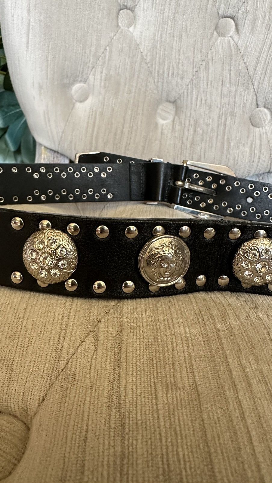 Versace Studded Medusa Heritage Leather Belt Size ONE SIZE - 4 Thumbnail