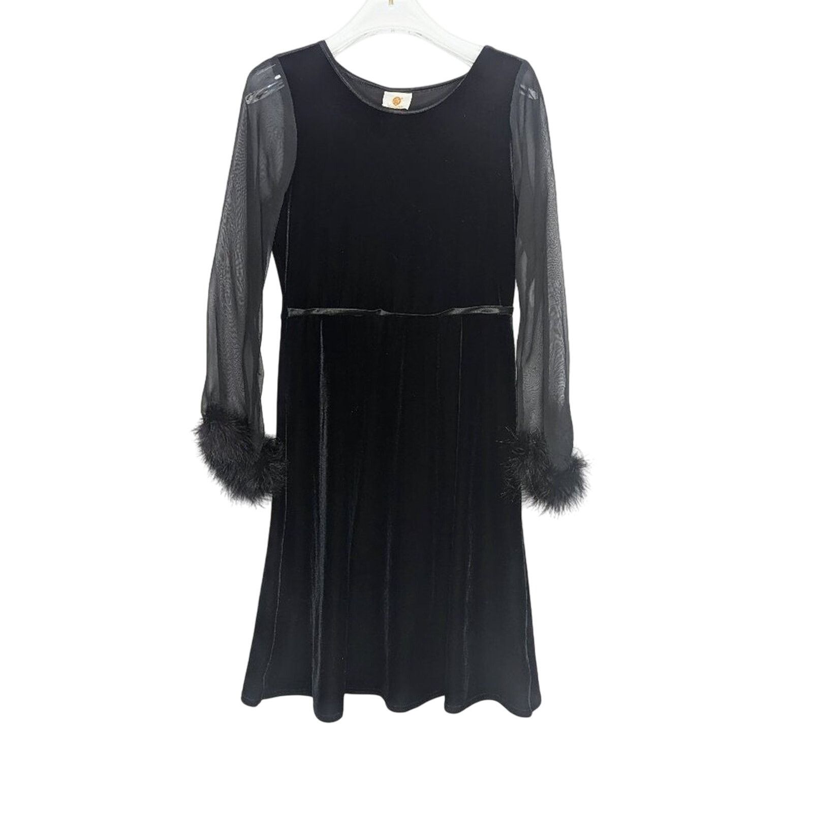 Vintage Vintage Melodee Black Sheer Sleeve Velvet Dress Feather Trim Size S / US 4 / IT 40 - 1 Thumbnail