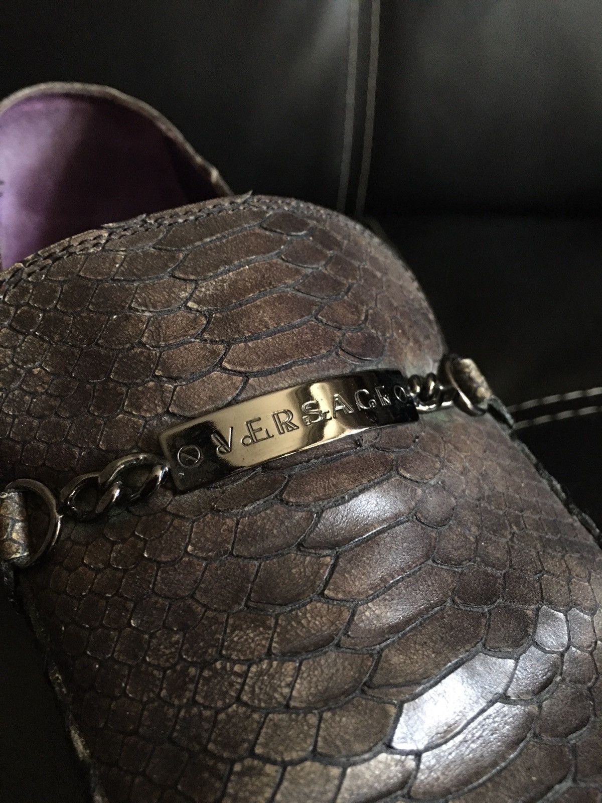 Versace VERSACE Collection Snake Skin Leather Grey Men Shoes EU 45 Size US 12 / EU 45 - 4 Thumbnail