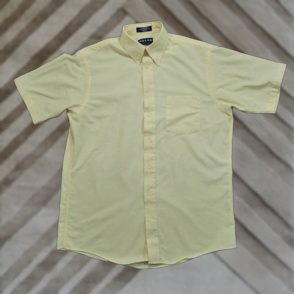 Arrow VINTAGE Arrow Shirt Mens 16 Yellow Button Down Oxford Dover Short Sleeve Collared Button-Up Pocketed Cotton 15 Regular Size US M / EU 48-50 / 2 - 1 Thumbnail