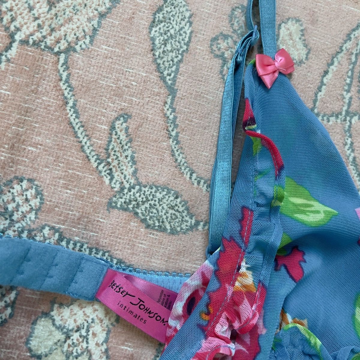 Betsey Johnson  Vintage Vintage Betsey Johnson Blue Floral Mesh Sheer Slip  Dress (S) | Grailed