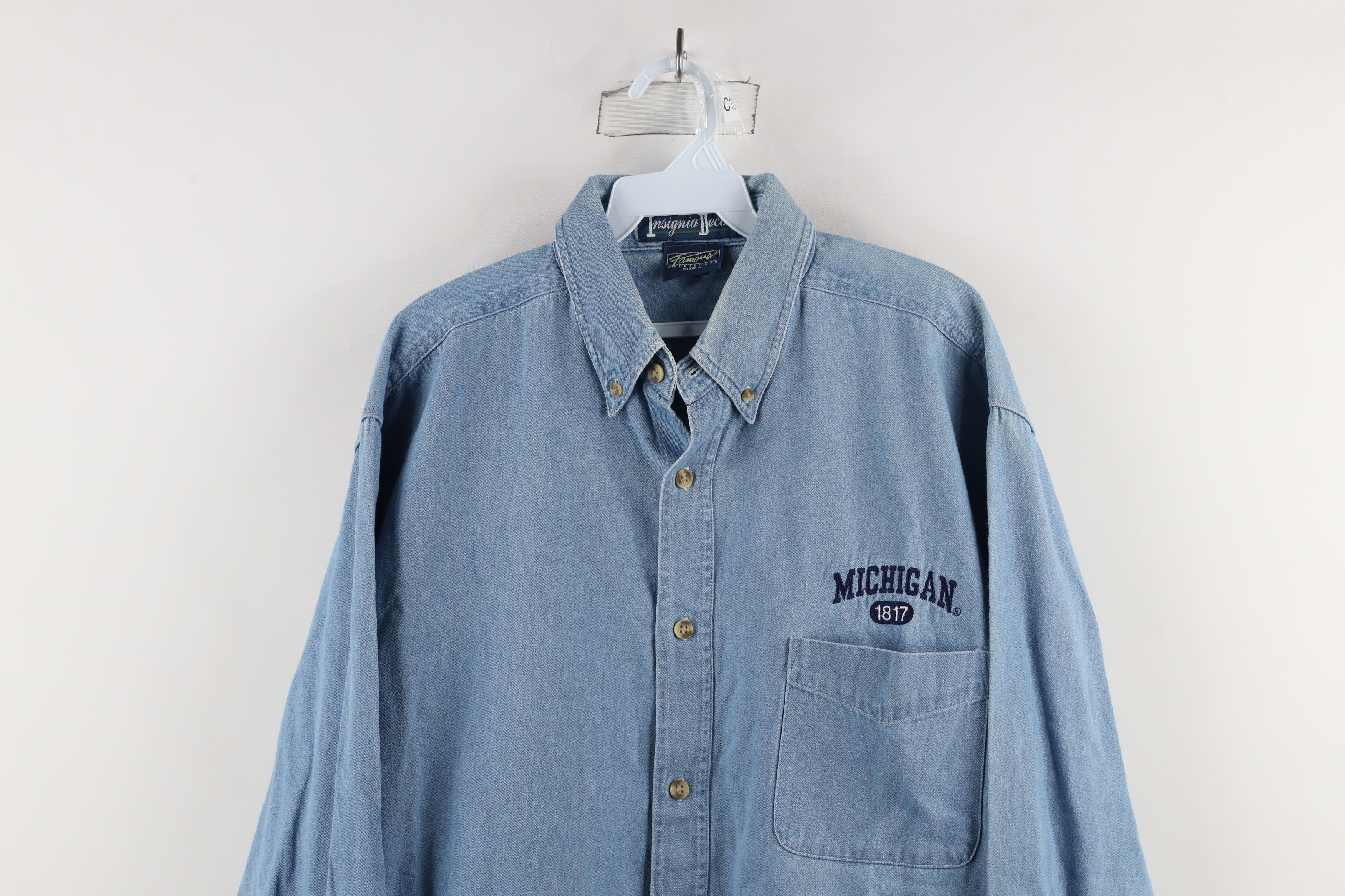 Vintage Vintage 90s Out University of Michigan Denim Button Shirt Size US L / EU 52-54 / 3 - 2 Thumbnail