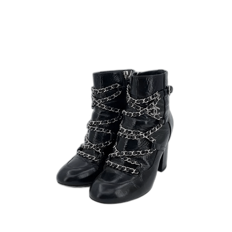 Chanel Chanel Black Chain Design Short Heels Size US 7 / IT 37 - 1 Thumbnail