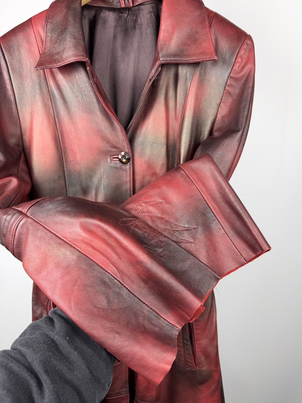 Japanese Brand 90s Y2K Avant-Garde Leather Coat Red Gradient Japan Western Size S / US 4 / IT 40 - 18 Thumbnail