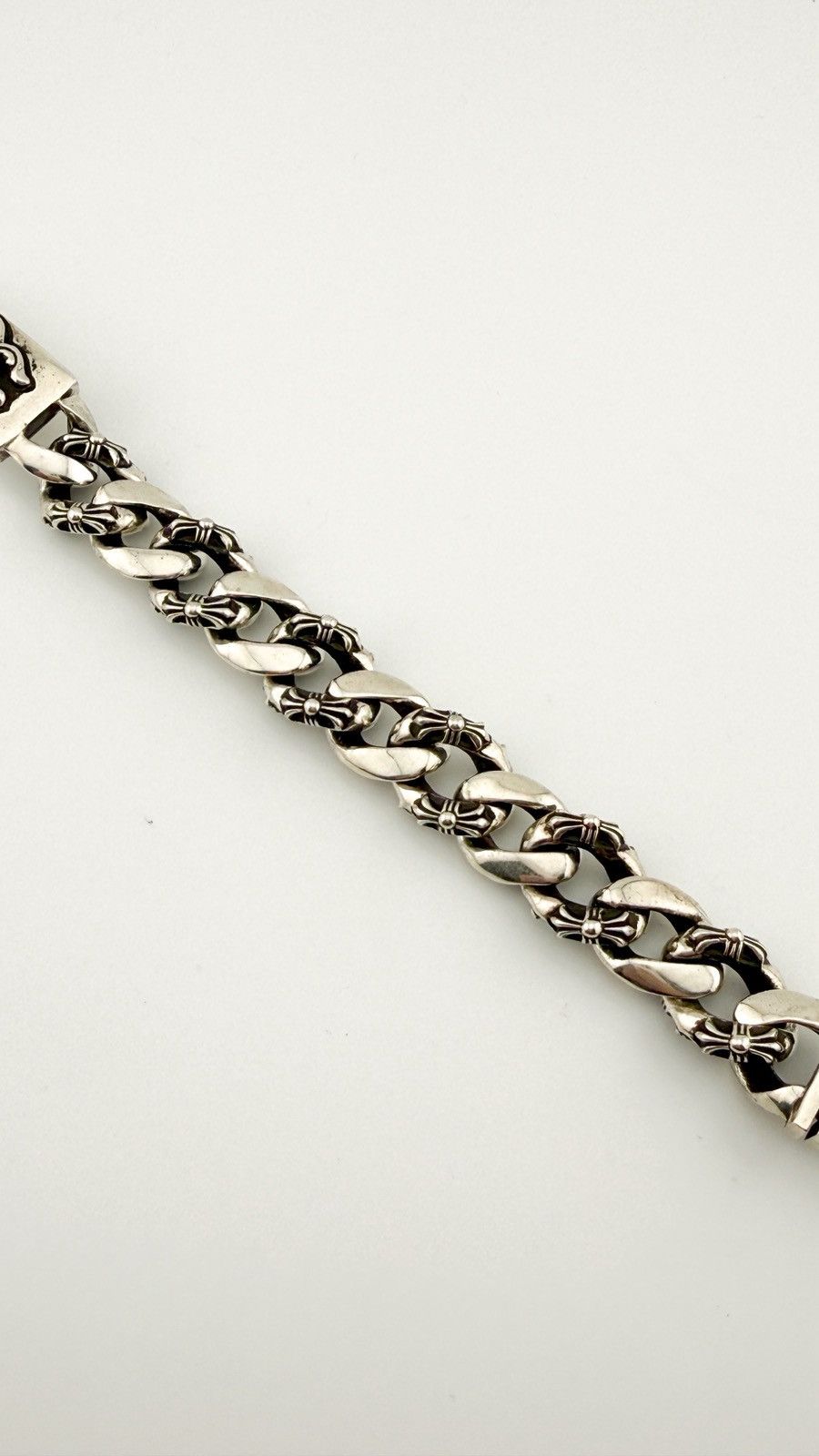 Chrome Hearts SUPER RARE! Silver ID Cross Fancy Link Cuban Bracelet Size ONE SIZE - 3 Thumbnail