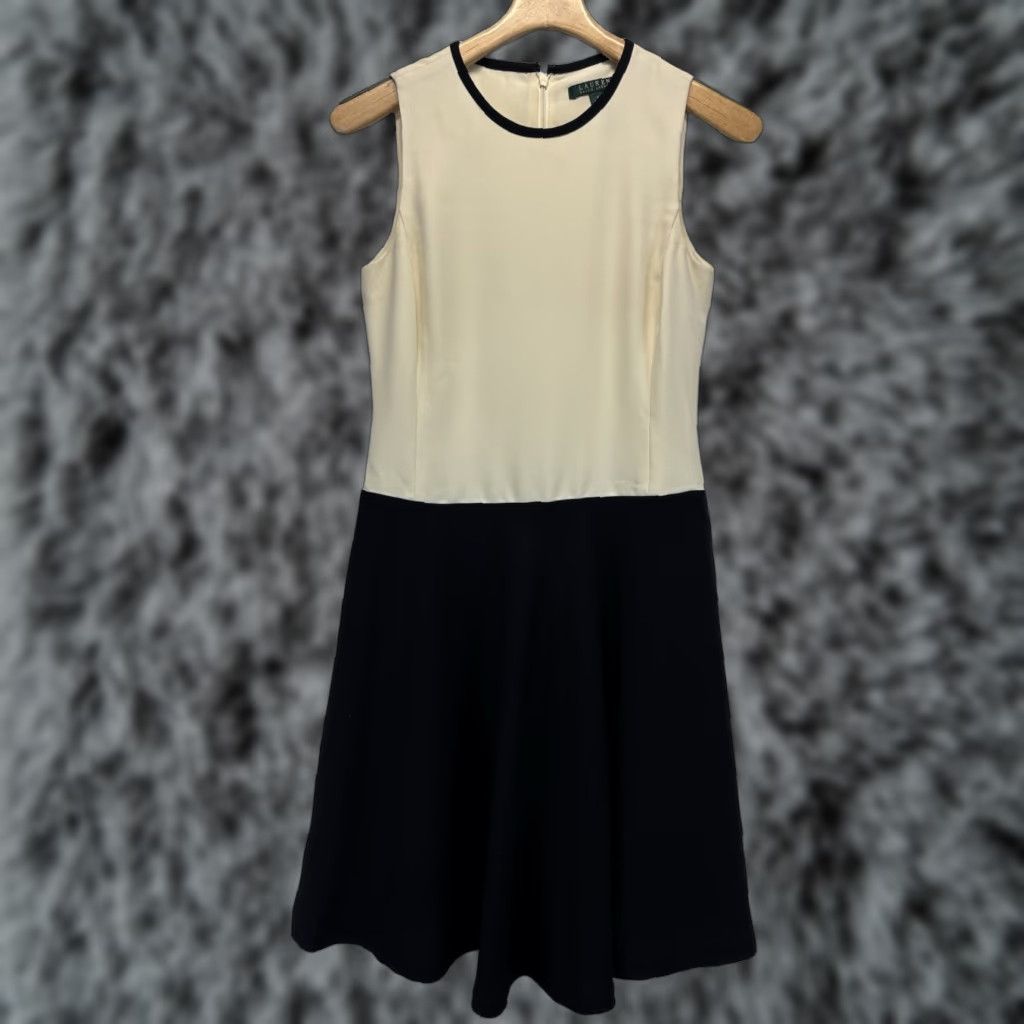 Ralph Lauren Lauren Ralph Lauren Colorblock Dress Sz 4 Cream Black Fit N Flare Classic Dress Size S / US 4 / IT 40 - 1 Thumbnail