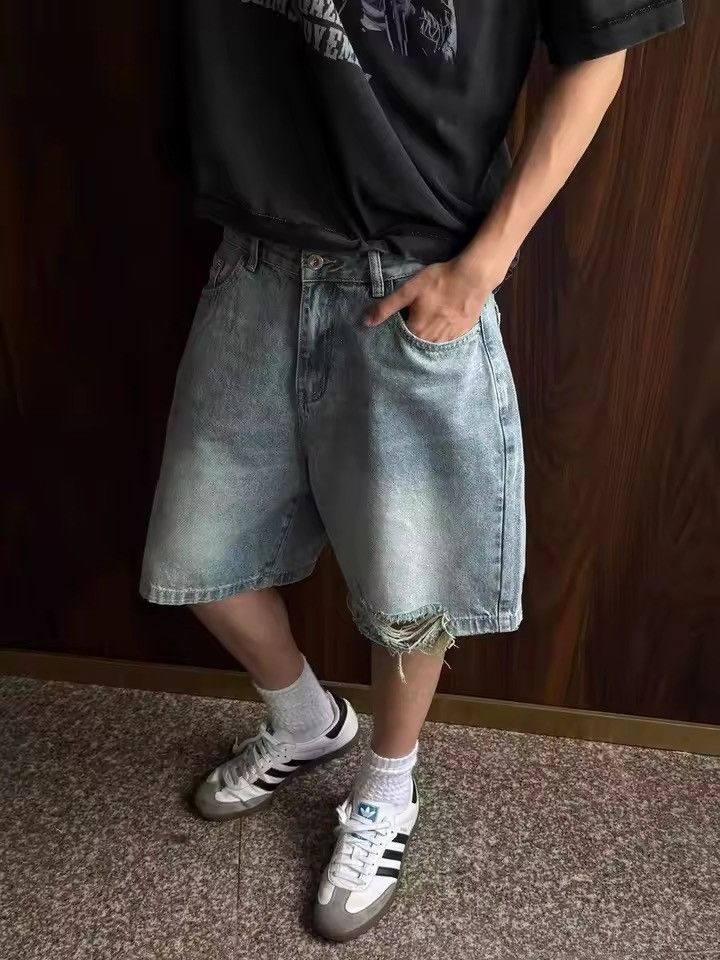 Vintage Distressed Baggy Washed Light Blue Shorts Jorts Size US 30 / EU 46 - 2 Thumbnail