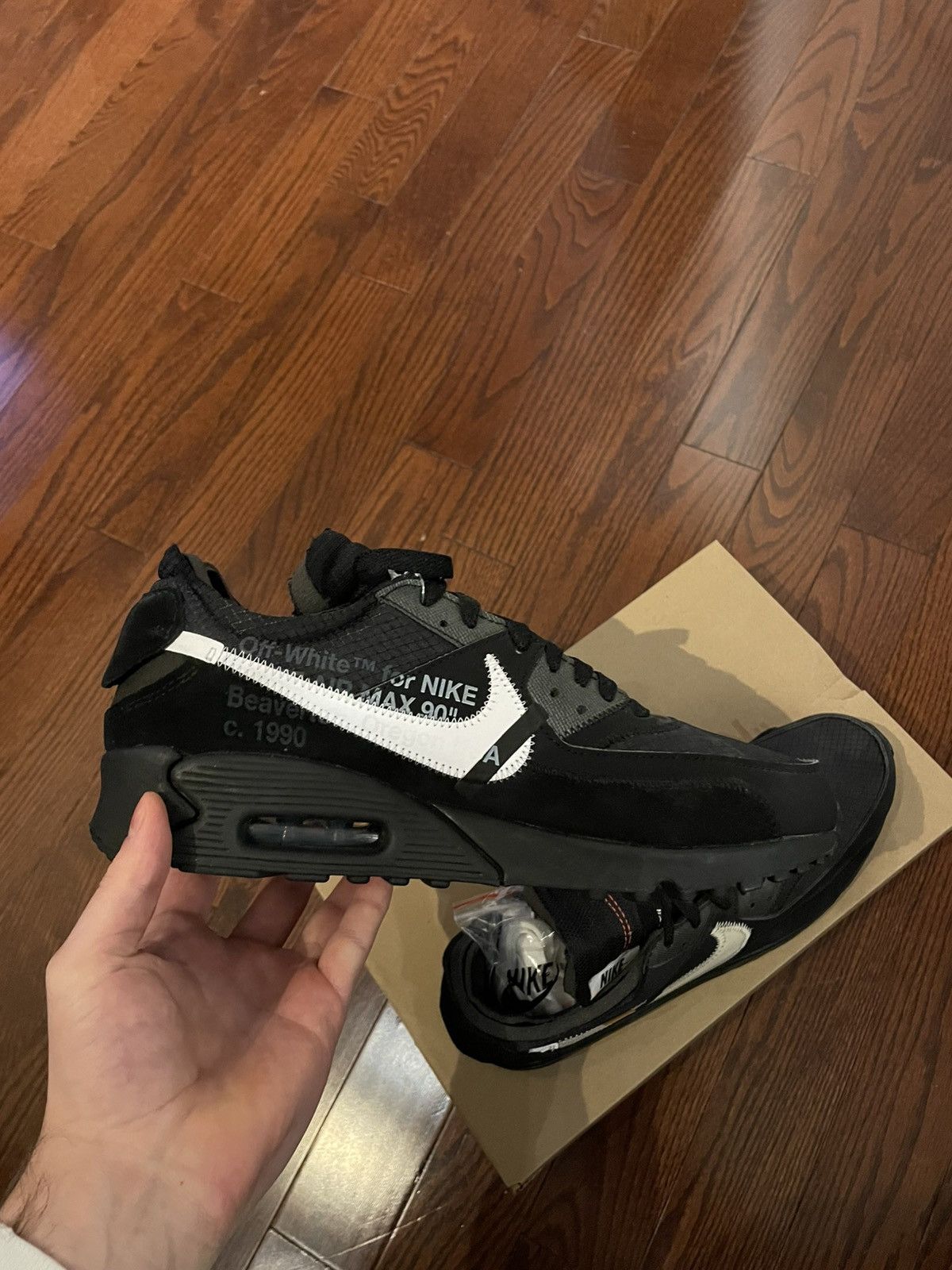 Nike × Off-White Off-White Nike Air Max 90 Black Deadstock Size 10.5 Size US 10.5 / EU 43-44 - 3 Thumbnail