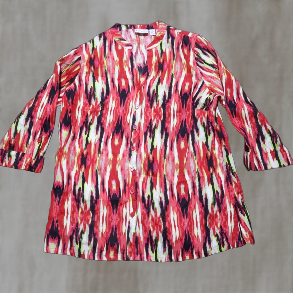 Vintage Kim Rogers Shirt Women Medium Red White Rustic Plaid Button Front Long Sleeve Cotton Top Size M / US 6-8 / IT 42-44 - 1 Thumbnail
