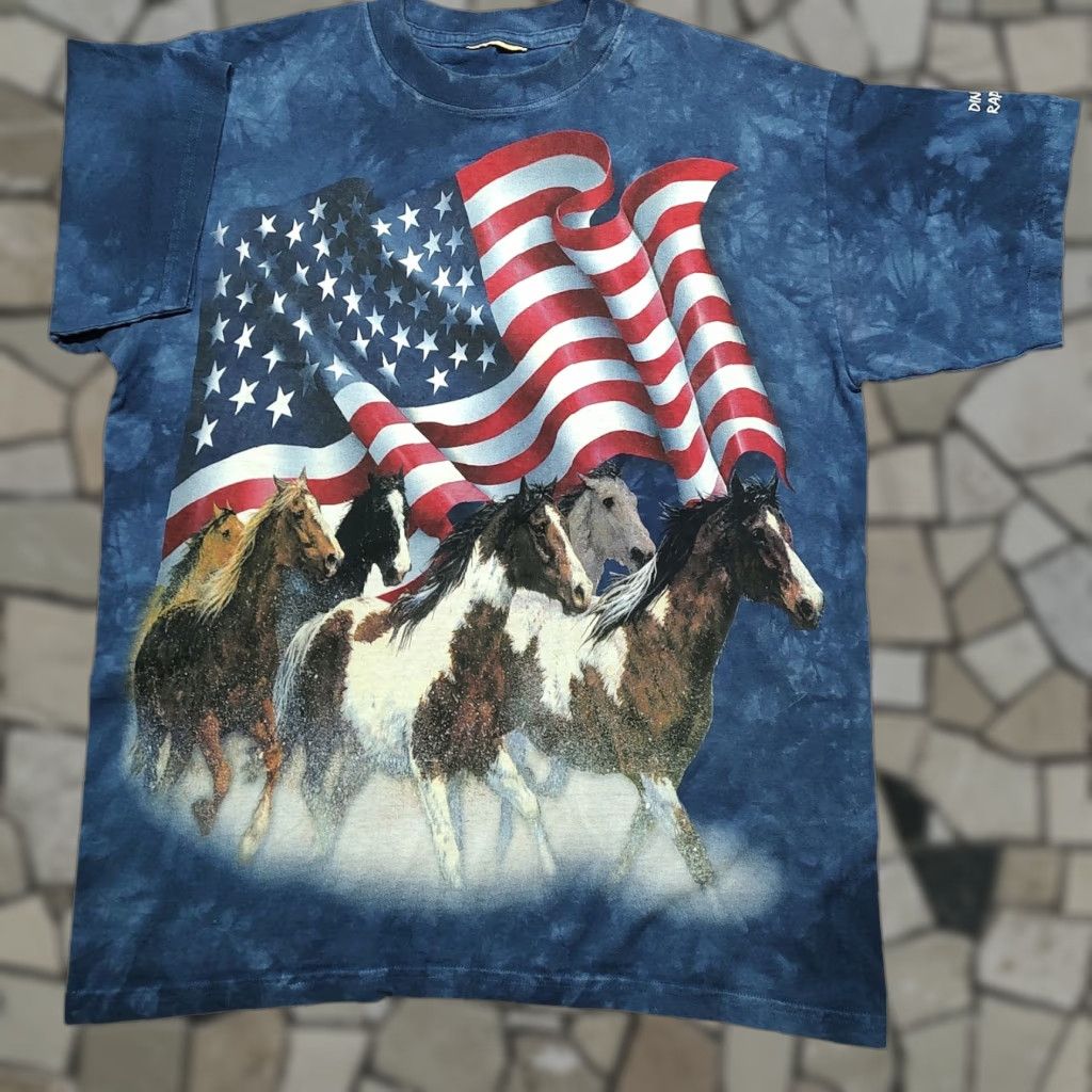 The Mountain Vintage The Mountain Tie Dye American Flag Horses T Shirt Blue USA Mens L Size US L / EU 52-54 / 3 - 1 Thumbnail