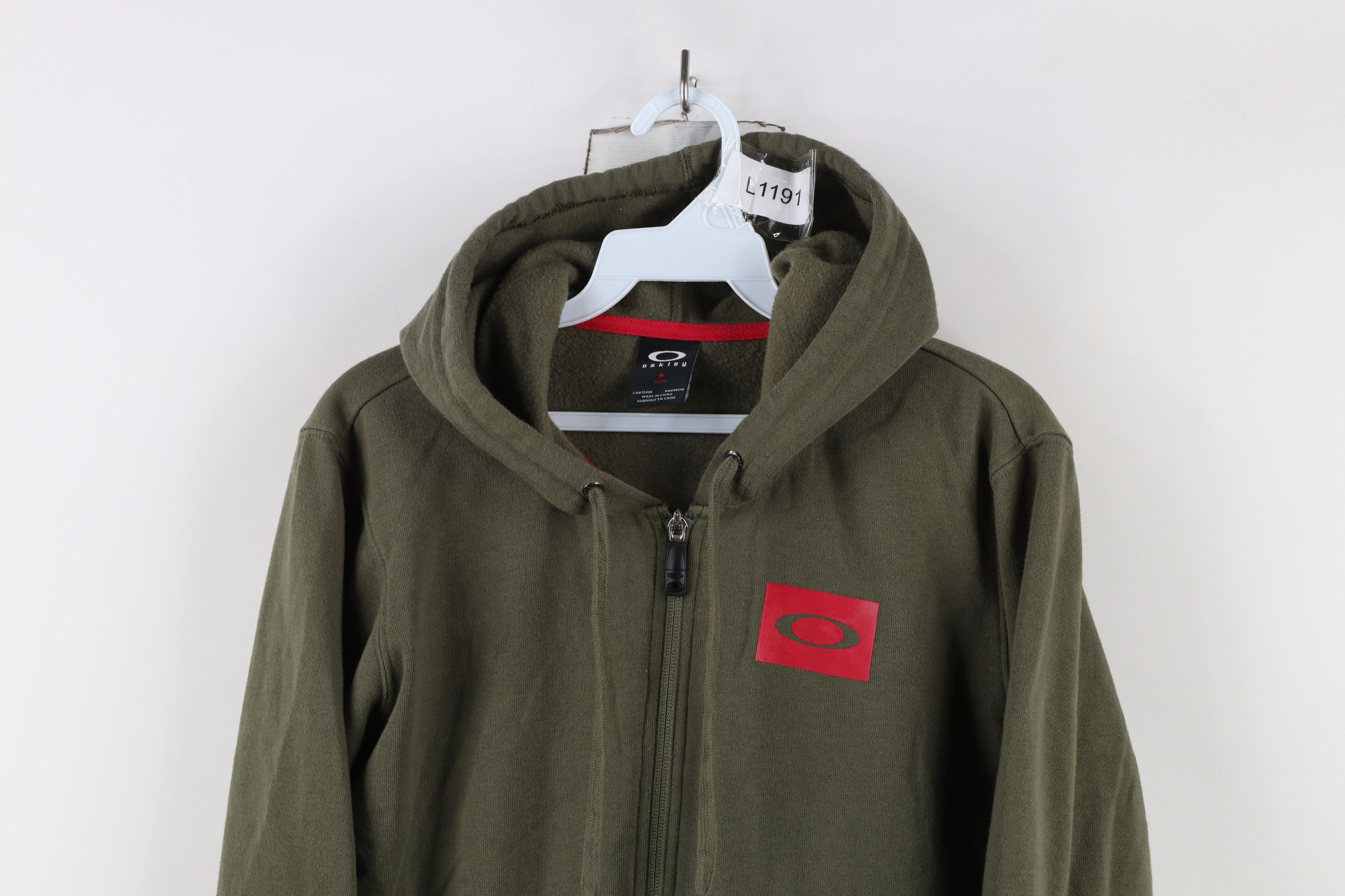 Oakley × Vintage Vintage Oakley Spell Out O Logo Full Zip Hoodie Olive Green Size US M / EU 48-50 / 2 - 2 Thumbnail