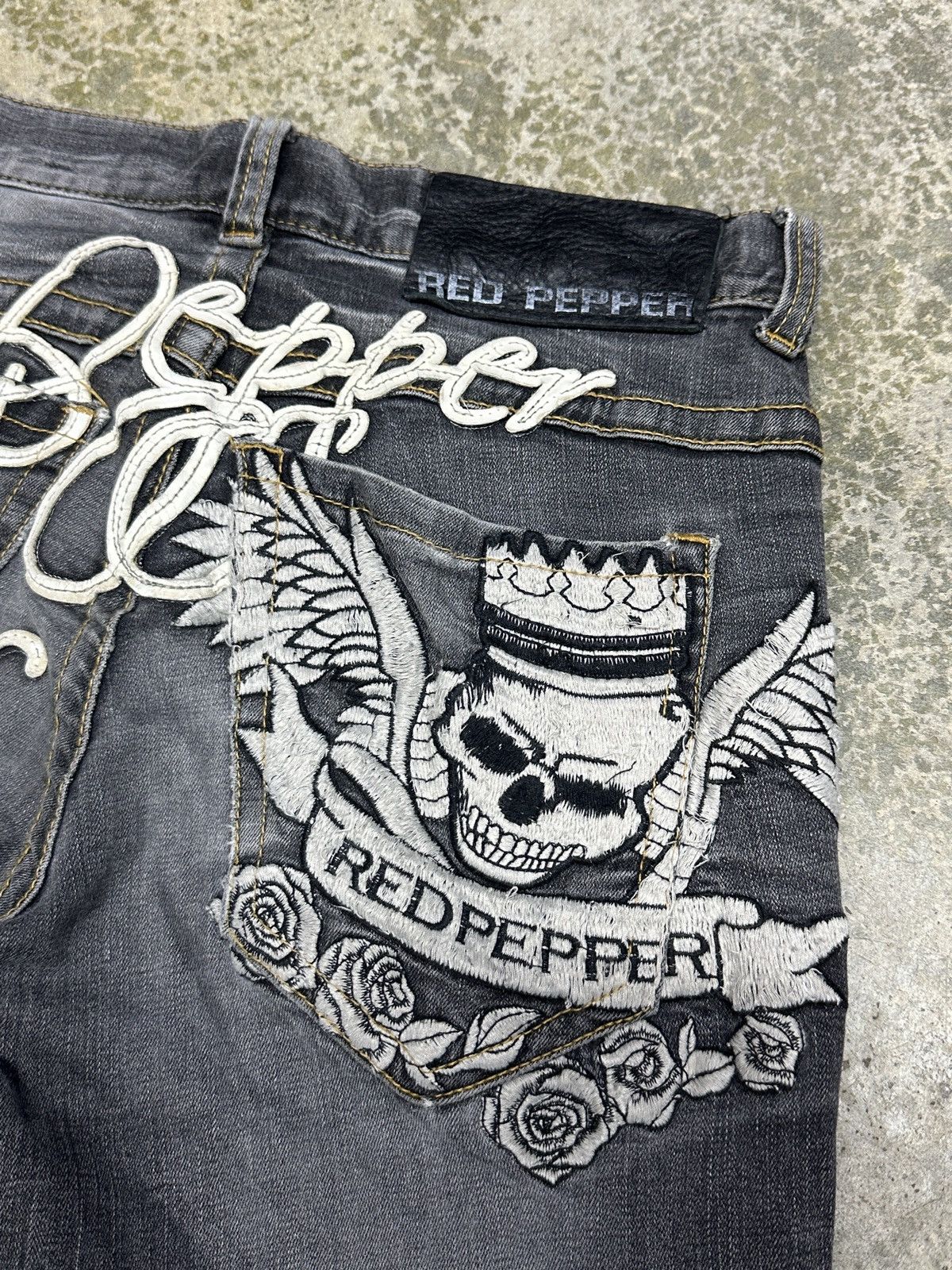 Ed Hardy × Japanese Brand Red Pepper distressed Denim Rare Design Size US 31 - 11 Thumbnail