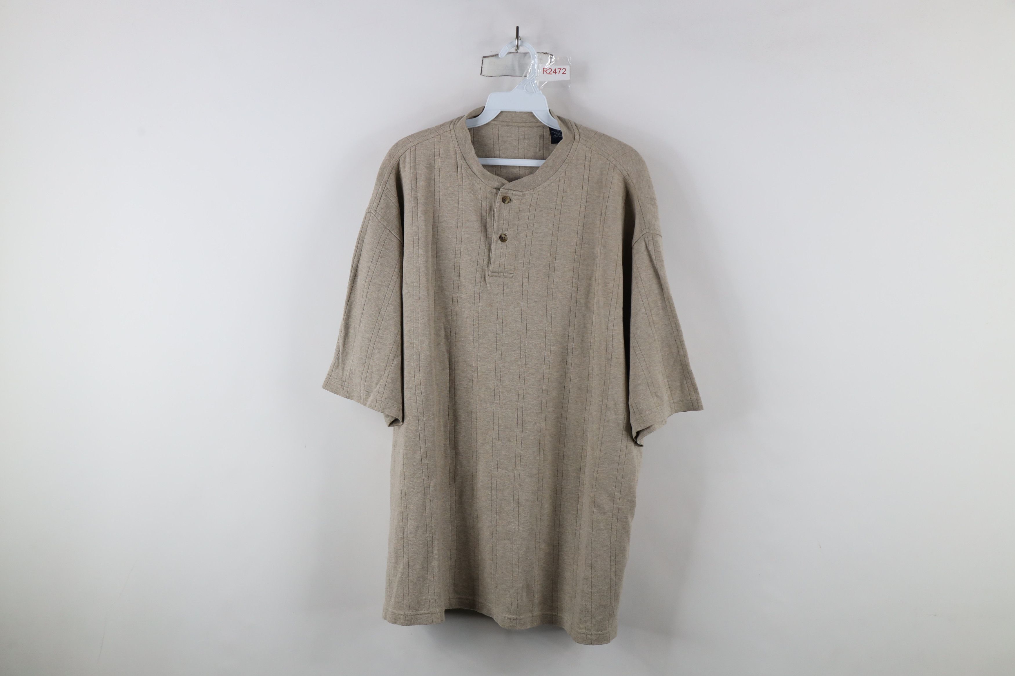 Vintage Vintage 90s Streetwear Striped Knit Henley T-Shirt Beige Size US XL / EU 56 / 4 - 1 Thumbnail