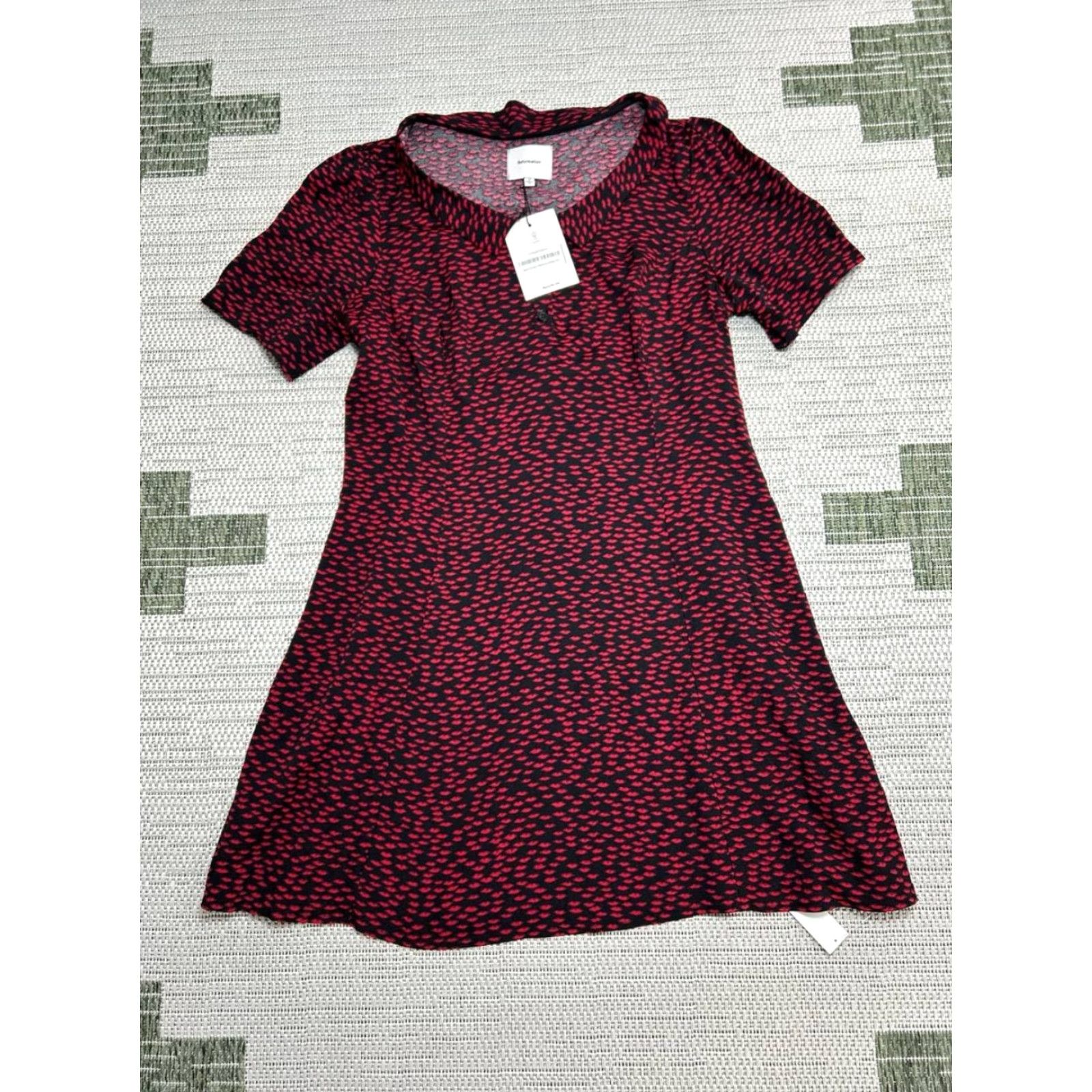 Reformation Reformation Neta Shift Dress Womens 10 Red Stretch French Kiss Allover Print New Size 32" / US 10 / IT 46 - 2 Thumbnail