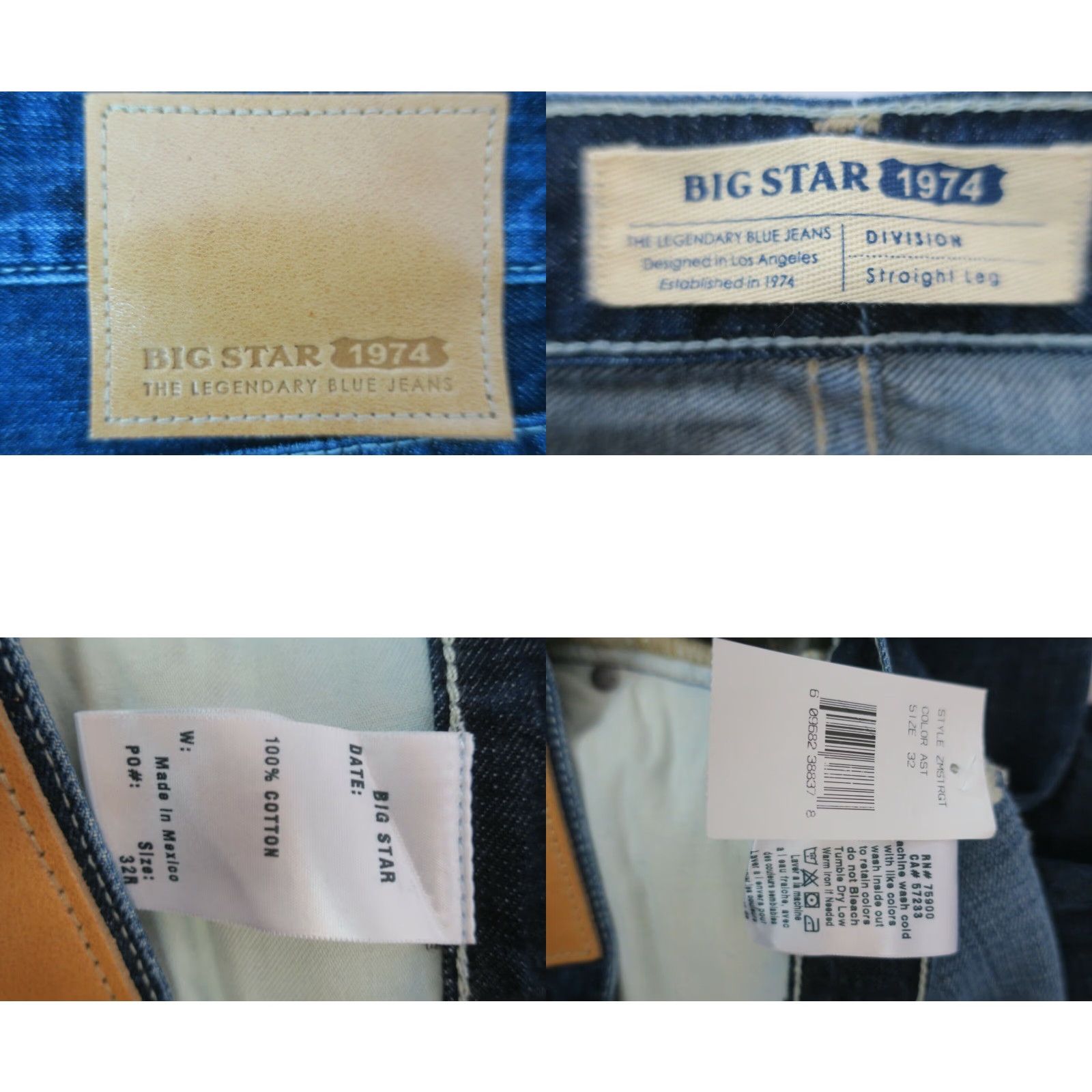 BIG STAR Division Straight Jeans Men 32x34 Denim Distressed Dark Wash NWT NEW Sample 34 Inseam 34 Youth?