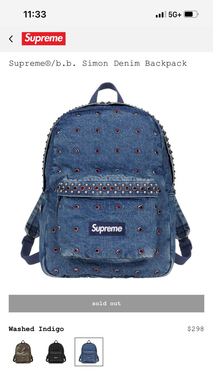 バッグ Supreme x BB simon BackPack Denim indigo Supreme b.b. Simon Denim Backpack Washed Indigo - SS25 - US