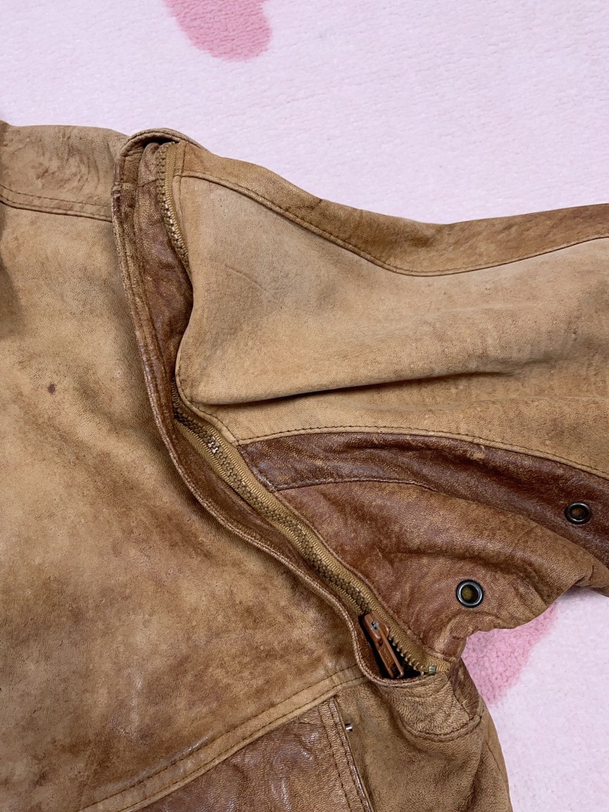 Genuine Leather × Vintage ➕ sick faded patina brown leather boxy Jacket 90s Size US L / EU 52-54 / 3 - 8 Thumbnail