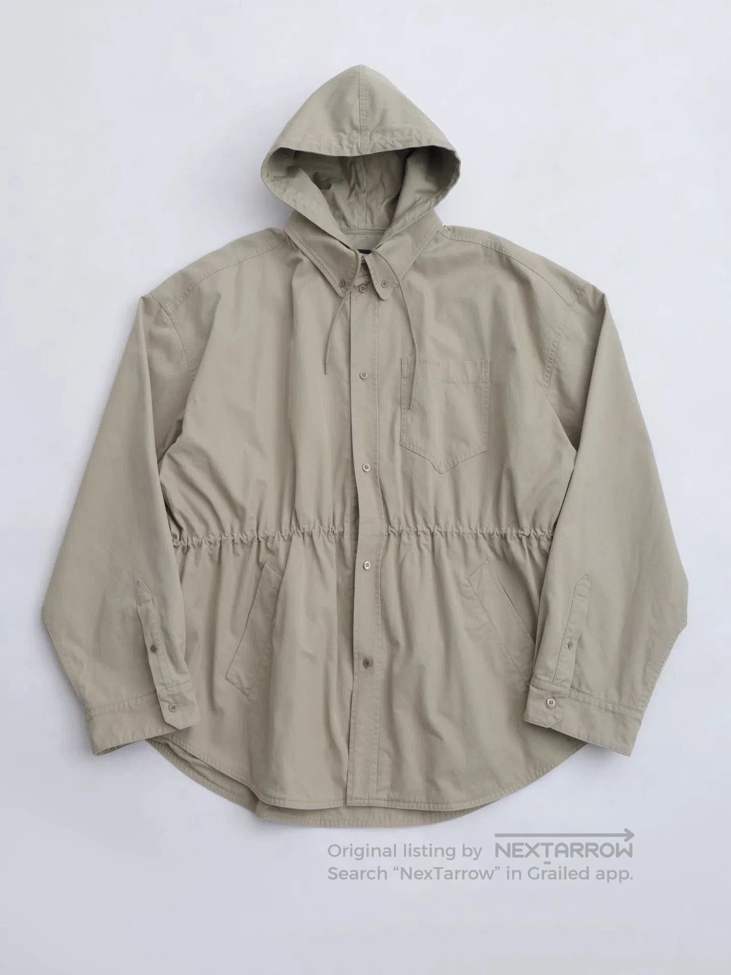 Balenciaga Beige Hooded Light Jacket with Drawstring Waist. Size US S / EU 44-46 / 1 - 7 Thumbnail