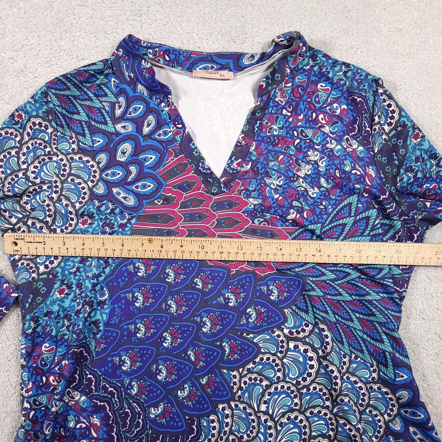 Vintage Tanst Lightweight Tunic Shirt Women's XL Blue Paisley Print V-Neck 3/4 Sleeve Size XL / US 12-14 / IT 48-50 - 5 Thumbnail