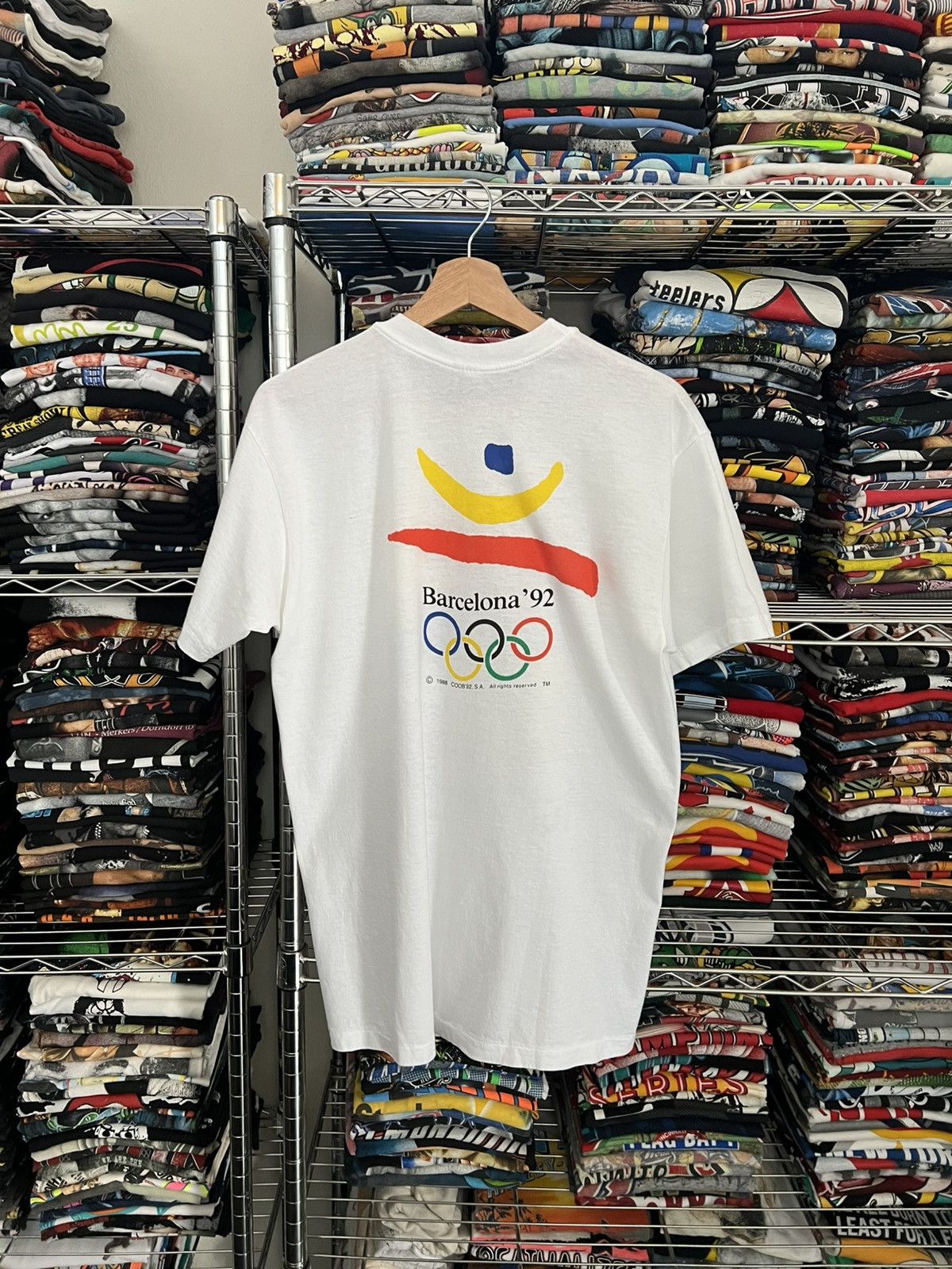 USA Olympics 1992 Barcelona Olympics Mascot Cobi Single Stitch Promo Tee Size US L / EU 52-54 / 3 - 2 Thumbnail