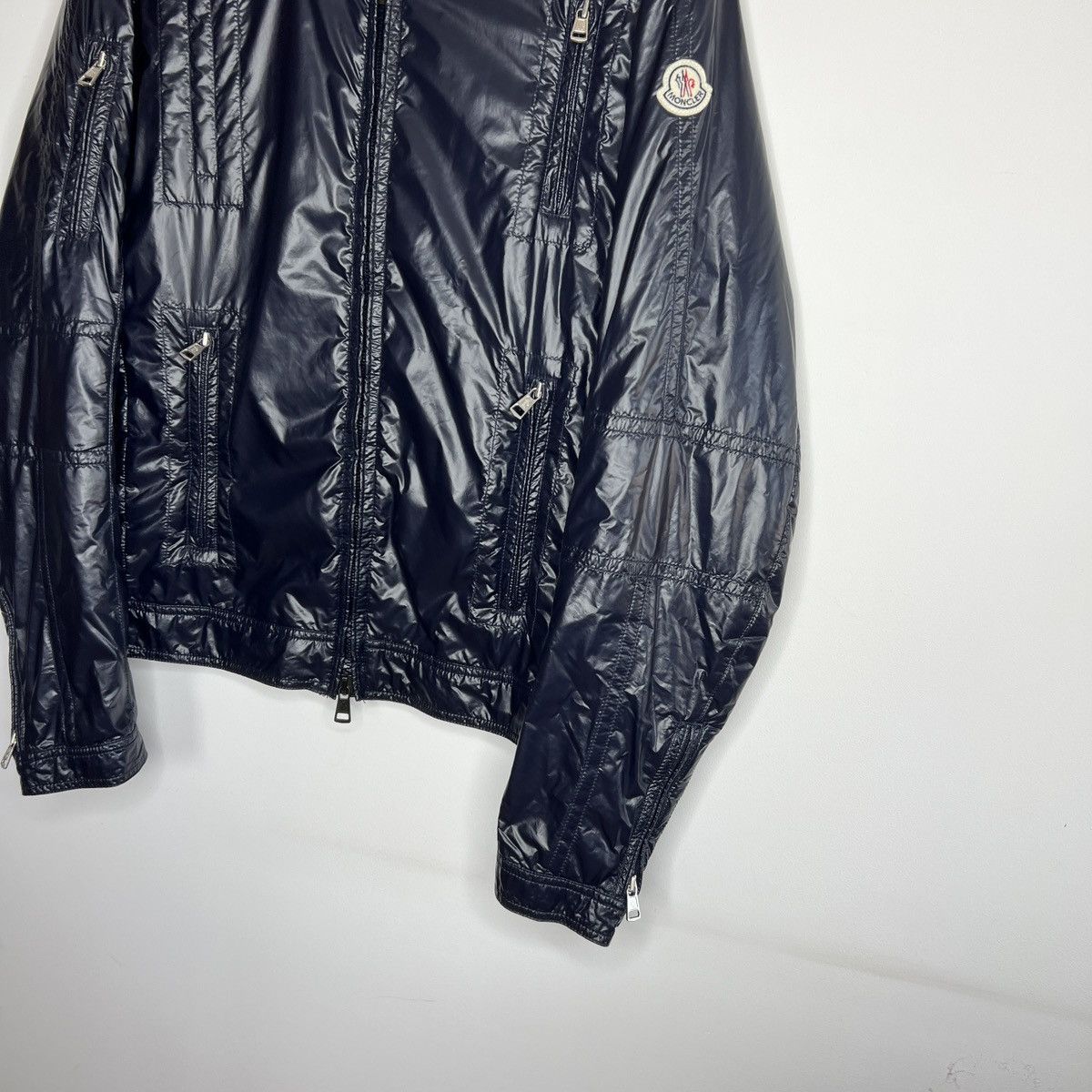 Moncler Moncler Nylon Bomber Navy Jacket Logo Shiny Rare Hype Size US M / EU 48-50 / 2 - 2 Thumbnail