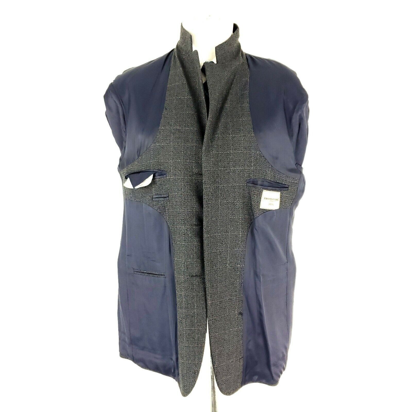 Pronto Uomo Pronto Uomo Wool 3 Button Blazer 42R Gray Blue W/ Brown Wind Size 42R - 10 Thumbnail