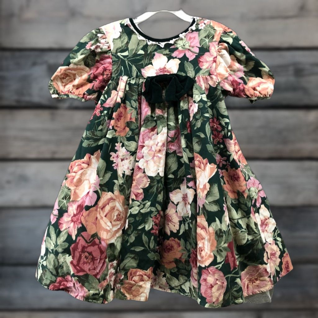 Vintage VINTAGE Bonnie Jean Girls Dress 6X 90s Party Floral Puff Sleeve Tulle Cotton Girls Size US 39 - 1 Thumbnail