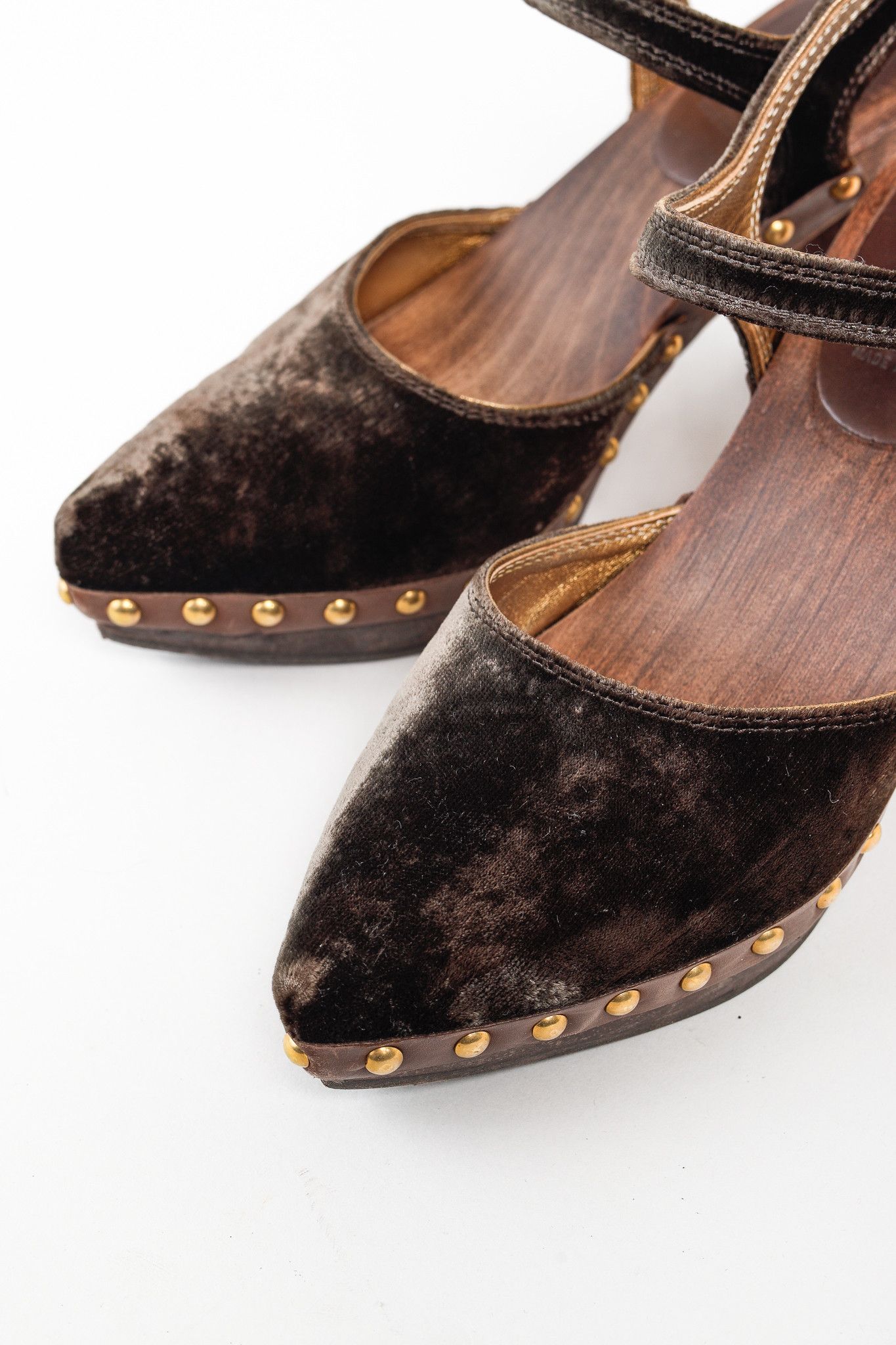 Miu Miu Miu Miu Olive Green Velvet Studded Accent D'Orsay Clogs Size US 4.5 / IT 34.5 - 6 Thumbnail